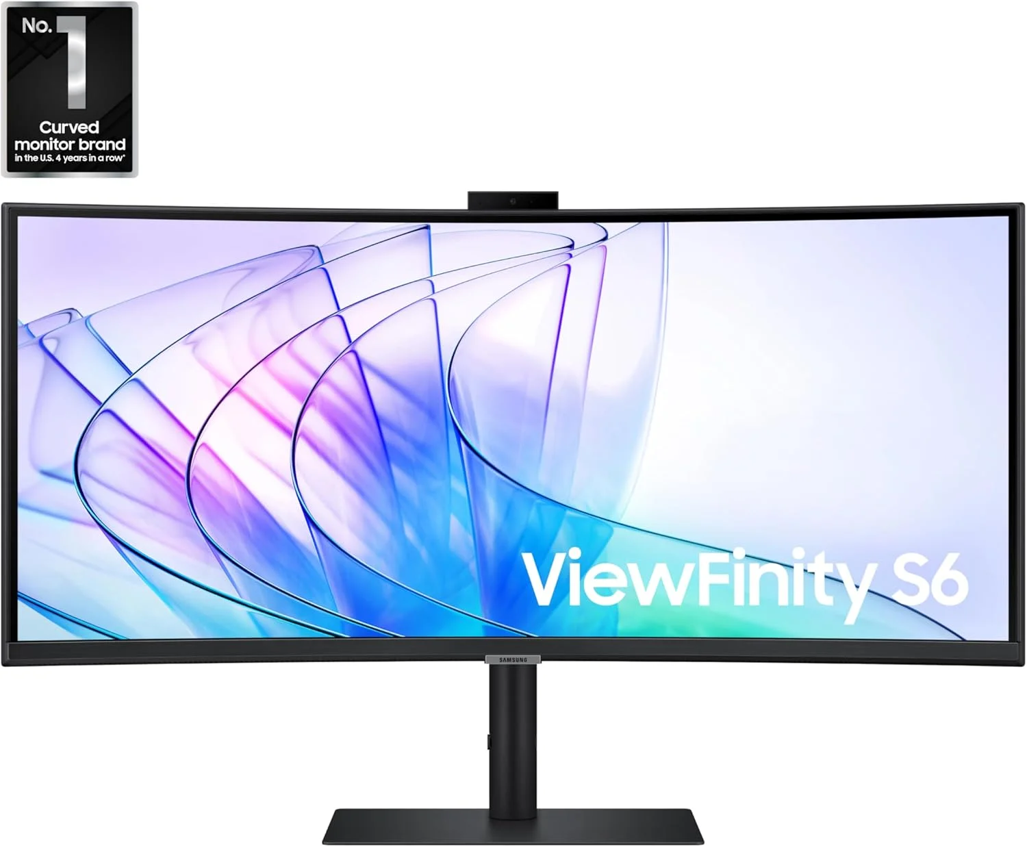 مانیتور خمیده فوق عریض 34 اینچی سامسونگ ViewFinity S65VC، دوربین FHD داخلی، HDR10، نرخ نوسازی 100 هرتز، 350 نیت، USB-C، پایه قابل تنظیم، مراقبت هوشمند از چشم، LS34C650VANXGO، مشکی