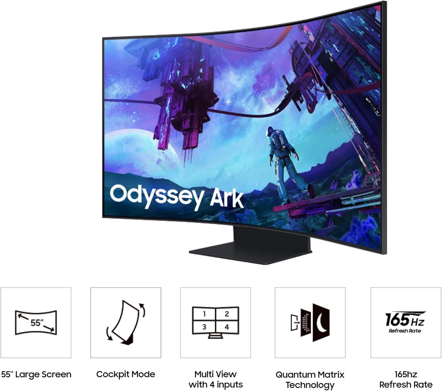 مانیتور گیمینگ خمیده 55 اینچی سامسونگ Odyssey Ark نسل دوم 4K UHD با انحنای 1000R، نرخ نوسازی 165 هرتز، زمان پاسخگویی 1 میلیثانیه، قابلیت Multi View با 4 ورودی، Quantum Mini-LED، AMD FreeSync Premium Pro، HDR 10+، صفحه نمایش با قابلیت تنظیم ارتفاع، مدل LS55CG970NNXGO، سال 2023 مانیتور گیمینگ خمیده 55 اینچی سامسونگ Odyssey Ark نسل دوم 4K UHD با انحنای 1000R، نرخ نوسازی 165 هرتز، زمان پاسخگویی 1 میلیثانیه، قابلیت Multi View با 4 ورودی، Quantum Mini-LED، AMD FreeSync Premium Pro، HDR 10+، صفحه نمایش با قابلیت تنظیم ارتفاع، مدل LS55CG970NNXGO، سال 2023
