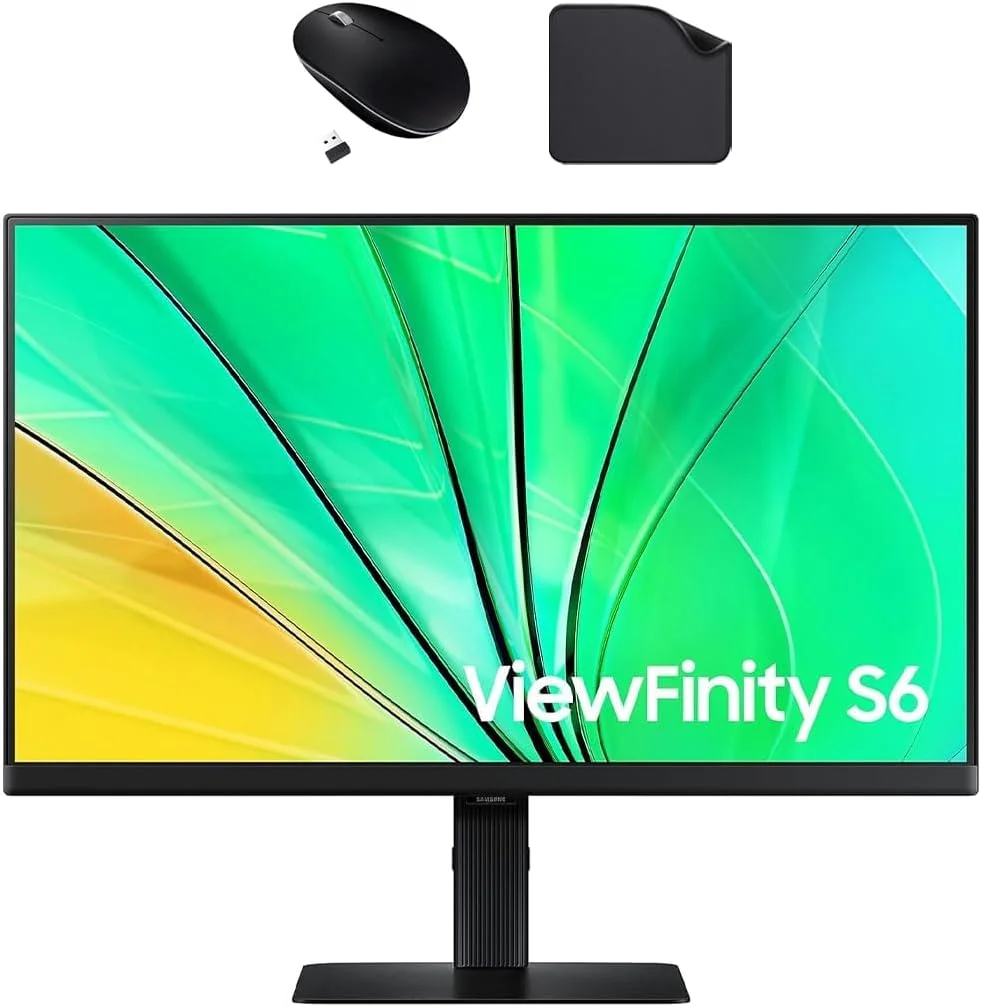 مانیتور 24 اینچی سامسونگ S60D QHD ViewFinity - رزولوشن بالا، LS24D606EAMXUE، صفحه نمایش 24 اینچی، وضوح QHD، طراحی شیک - شامل ماوس بی سیم + پد ماوس
