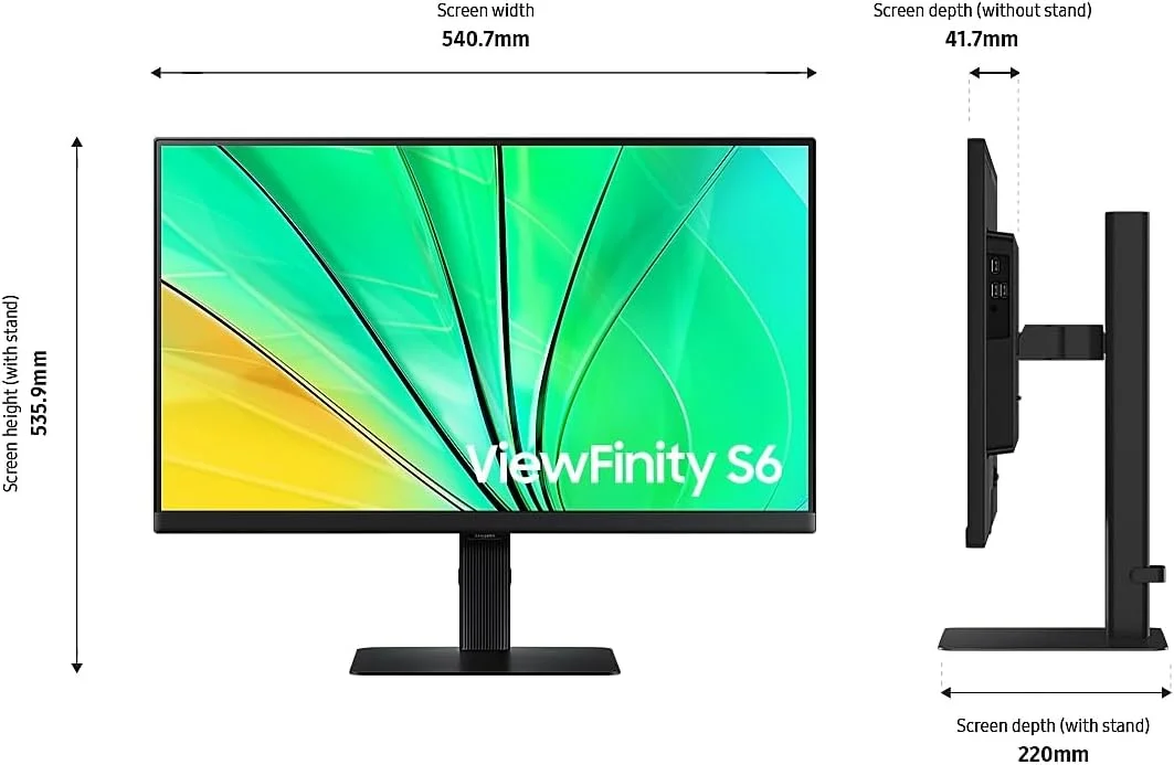 مانیتور 24 اینچی سامسونگ S60D QHD ViewFinity - رزولوشن بالا، LS24D606EAMXUE، صفحه نمایش 24 اینچی، وضوح QHD، طراحی شیک - شامل ماوس بی سیم + پد ماوس