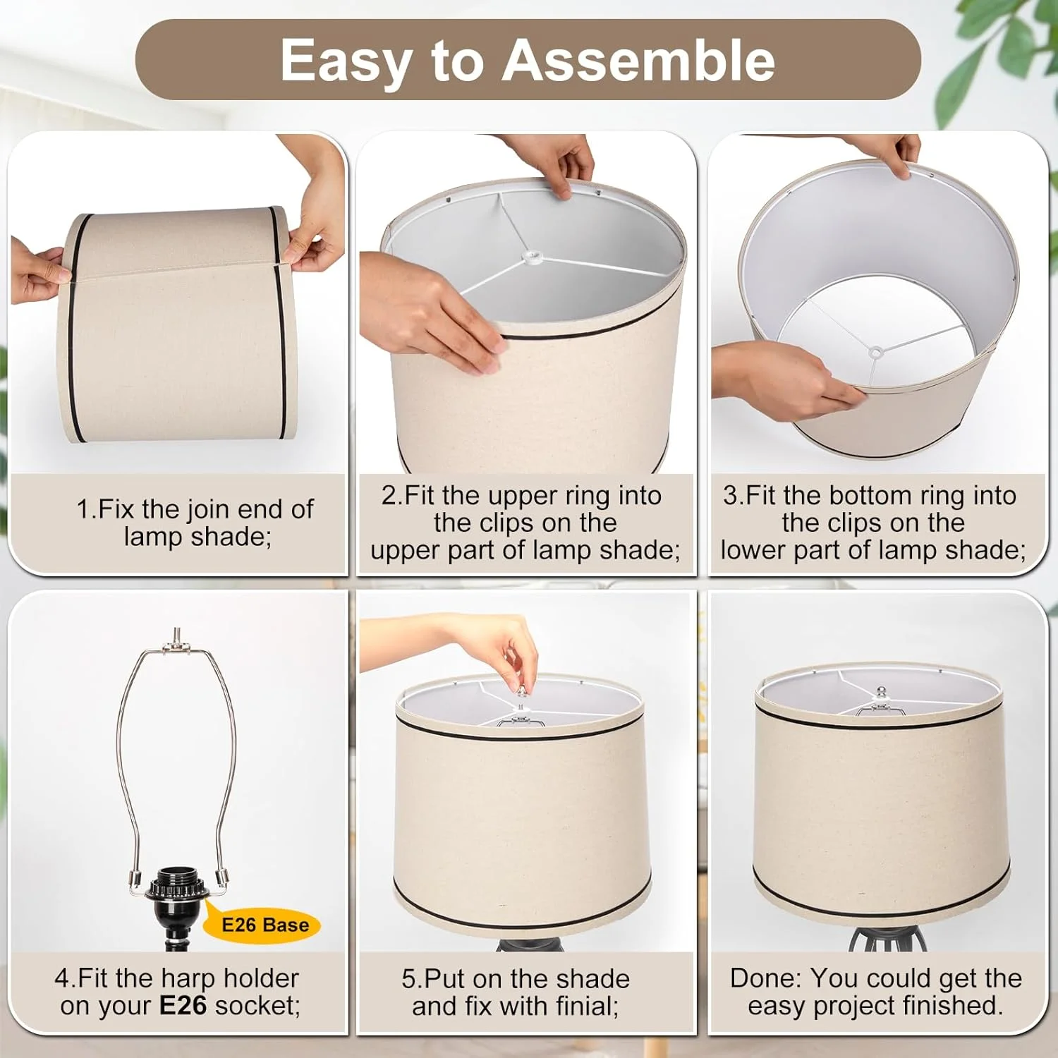 ست دو عددی کلاهک چراغ استوانه ای، کلاهک پارچه ای متوسط برای چراغ های رومیزی و ایستاده، کتان بژ، 29.5 سانتی متر بالا در 32 سانتی متر پایین در 25 سانتی متر ارتفاع، اتصالات عنکبوتی، جایگزین، نیاز به مونتاژ