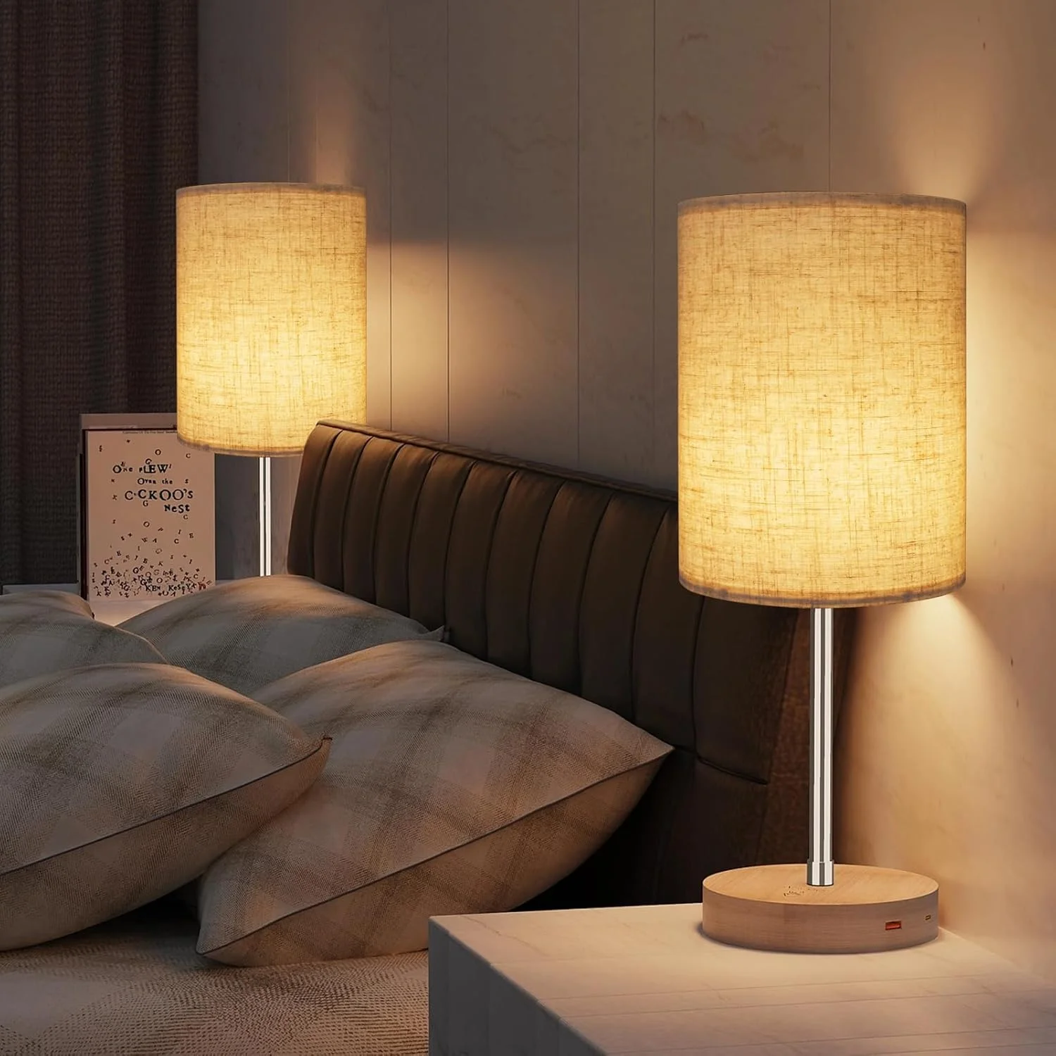 آباژور استوانه ای بلند برای چراغ های رومیزی و ایستاده، کلاهک پارچه ای، 25 سانتی متر بالا در 25 سانتی متر پایین در 33 سانتی متر ارتفاع، پارچه خطی بزرگ بژ، نصب آسان