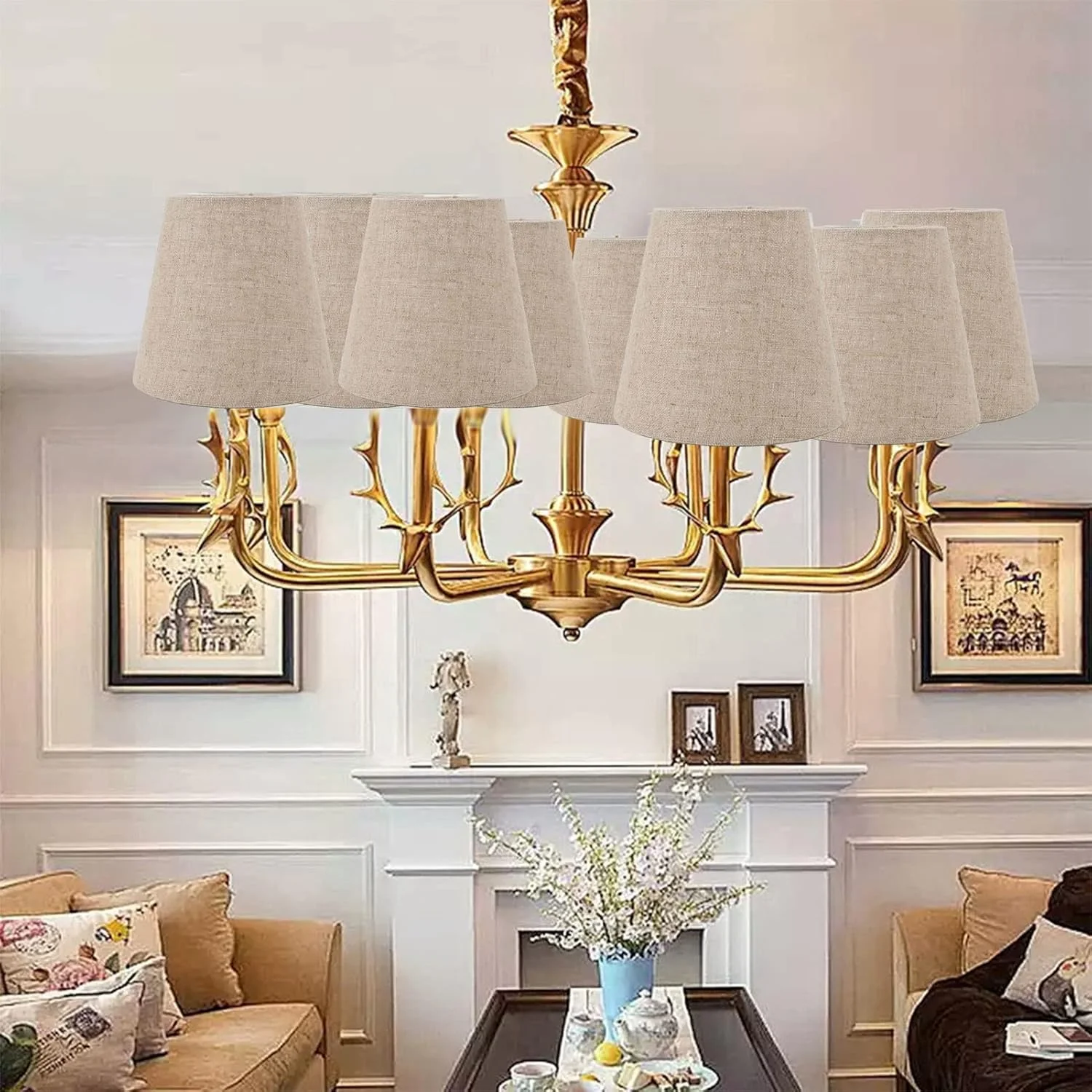 لوقیگ 6 عدد شید آباژور شمعدانی، انتقال نور خوب، شید آباژور پارچه کتانی، گیره آسان روی شید آباژور برای لامپ های E14، مناسب برای اتاق خواب، دفتر، هتل، اتاق مطالعه