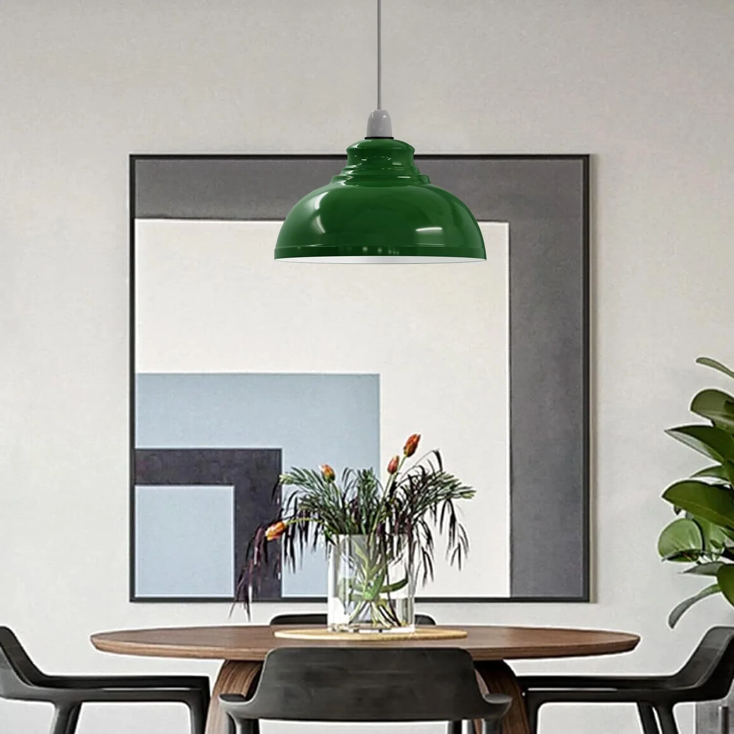 کلاهک چراغ آویز LEDSone مدل مدرن صنعتی، نصب آسان، رنگ سبز، طرح منحنی، فلزی، مناسب چراغ دیواری، چراغ رومیزی و آویز سقفی، به همراه حلقه تبدیل رایگان پایه E27/B22، مناسب برای کافه ها، رستوران ها و بارها