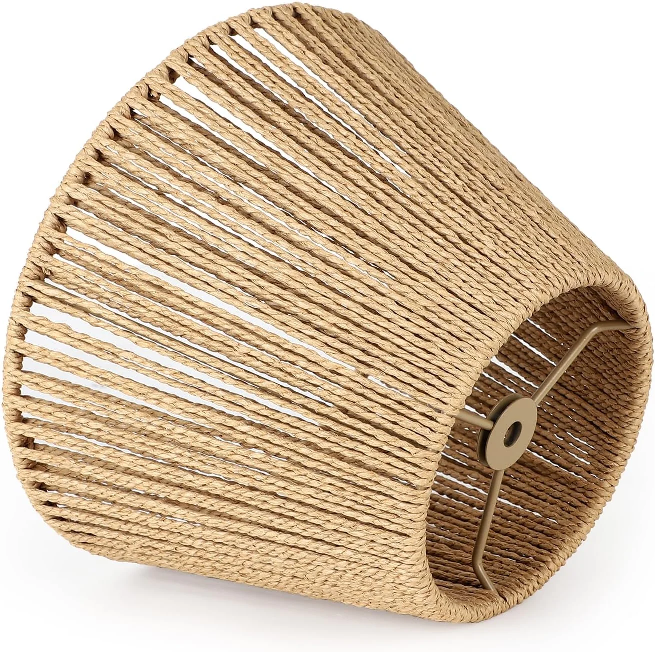 آباژور حصیری کوچک، آباژور زنگوله‌ای بوهو برای چراغ‌های رومیزی، جایگزین آباژور بافته شده حصیری برای چراغ ایستاده، پوشش چراغ دیوارکوب، اتصالات عنکبوتی (قهوه ای، 14x25x18 سانتی متر)