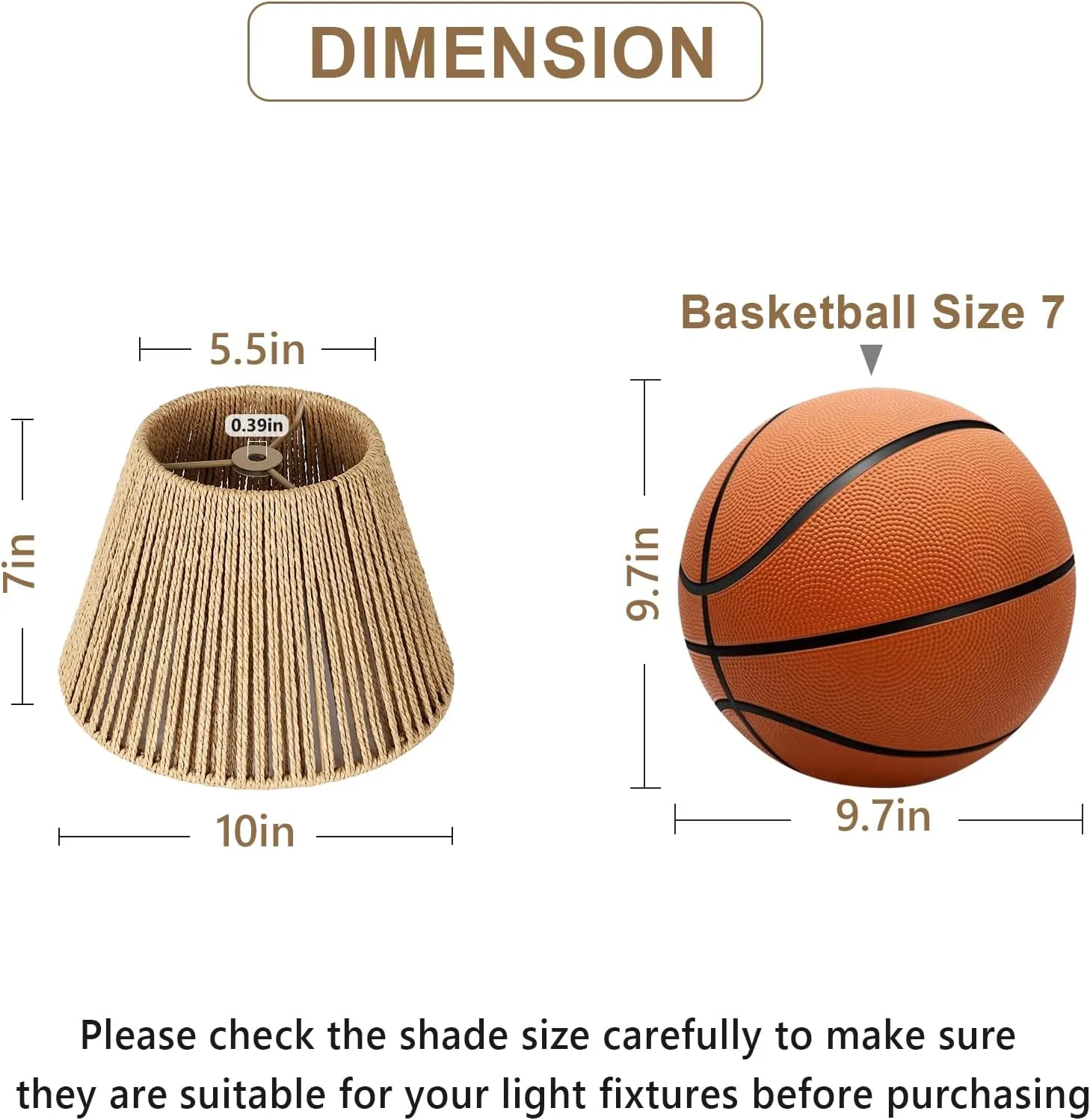 آباژور حصیری کوچک، آباژور زنگوله‌ای بوهو برای چراغ‌های رومیزی، جایگزین آباژور بافته شده حصیری برای چراغ ایستاده، پوشش چراغ دیوارکوب، اتصالات عنکبوتی (قهوه ای، 14x25x18 سانتی متر)