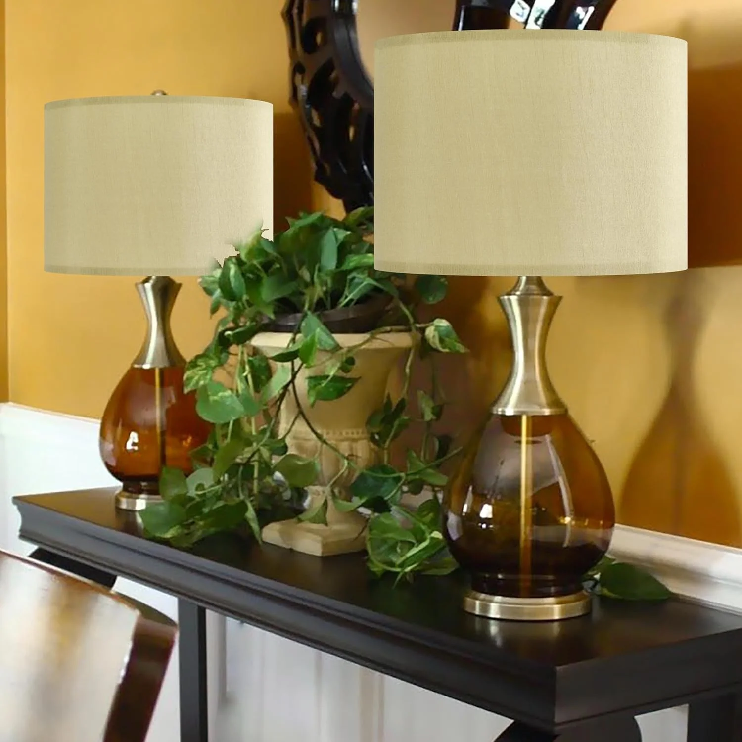 مجموعه دو عددی کلاهک چراغ زرد GOSO، استوانه بزرگ 40 × 40 × 30 سانتی متر، کلاهک چراغ عنکبوتی برای چراغ های ایستاده و چراغ های رومیزی - جایگزینی مدرن کلاهک ابریشمی مصنوعی برای اتاق نشیمن، نیاز به مونتاژ