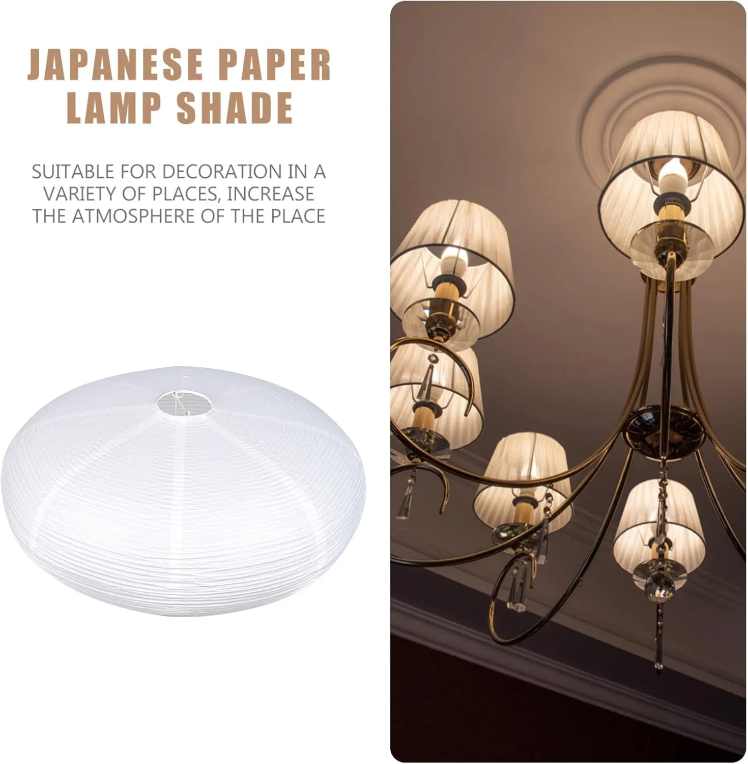 لاله کاغذی سفید Lurrose، آباژور فانوس کاغذی چینی ژاپنی پوشش نور برنجی آویز برای دکوراسیون منزل عروسی، بژ