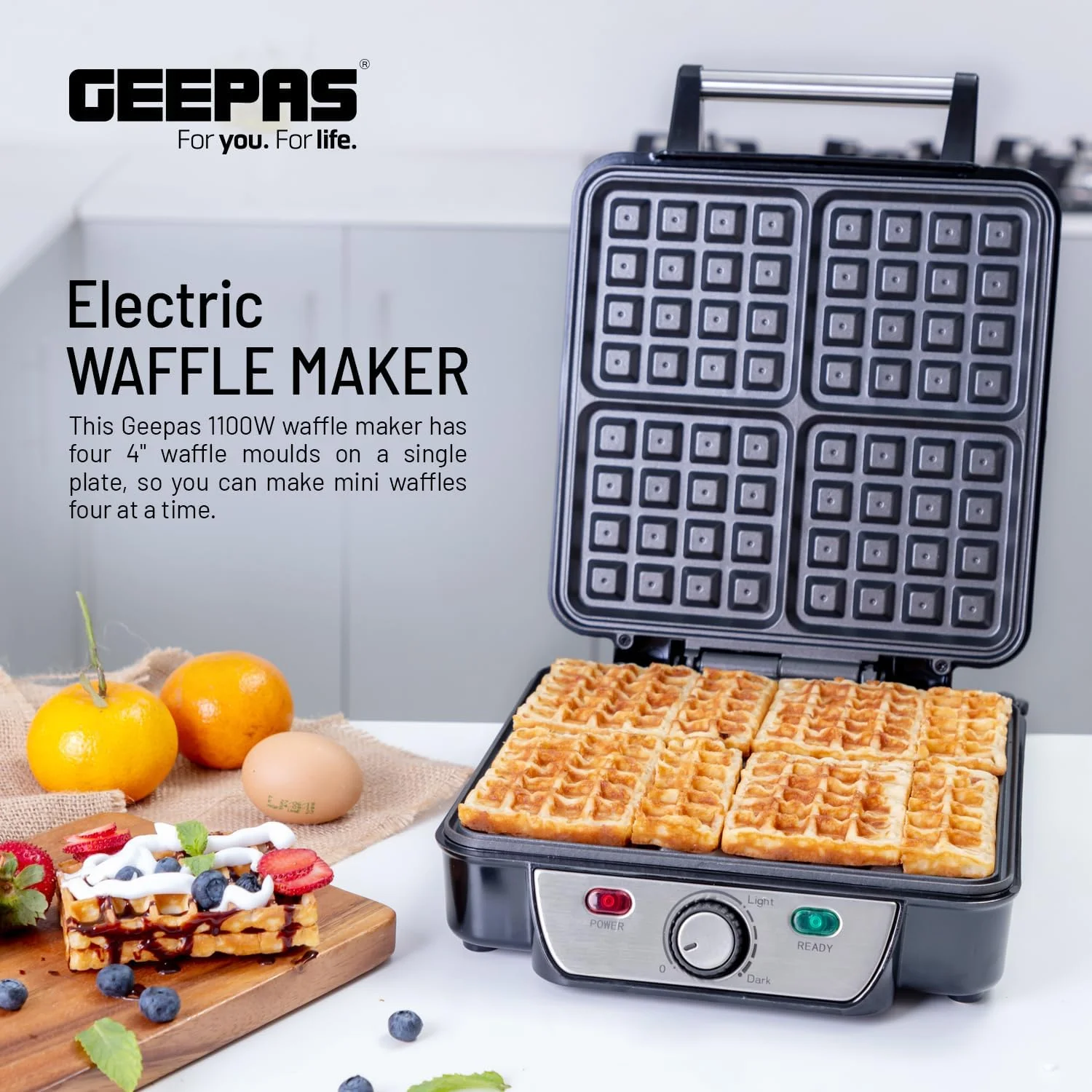 دستگاه وافل ساز برقی جیپاس مدل GWM5417 با توان 1100 وات - 4 تکه با پوشش نچسب و کنترل دمای قابل تنظیم دستگاه وافل ساز برقی جیپاس مدل GWM5417 با توان 1100 وات - 4 تکه با پوشش نچسب و کنترل دمای قابل تنظیم