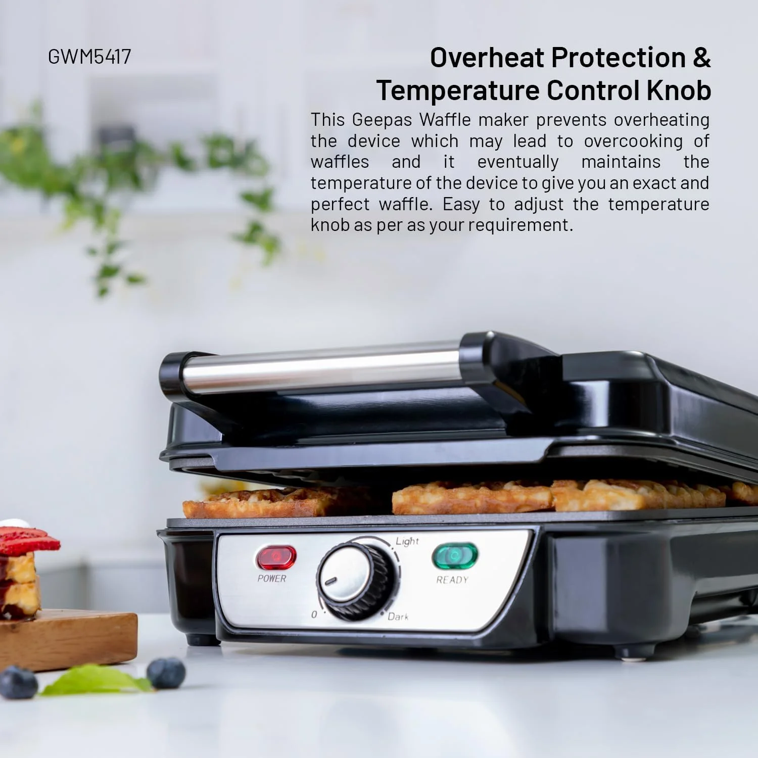 دستگاه وافل ساز برقی جیپاس مدل GWM5417 با توان 1100 وات - 4 تکه با پوشش نچسب و کنترل دمای قابل تنظیم دستگاه وافل ساز برقی جیپاس مدل GWM5417 با توان 1100 وات - 4 تکه با پوشش نچسب و کنترل دمای قابل تنظیم