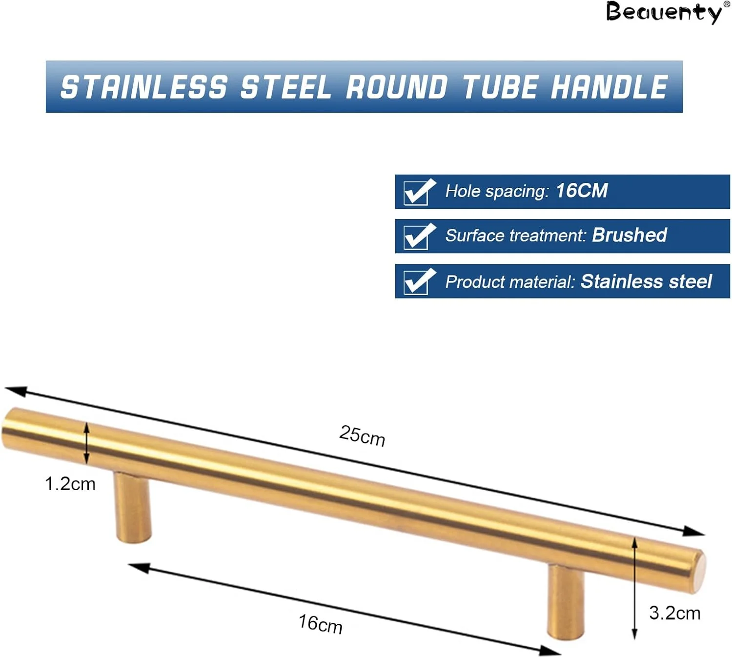 دستگیره کابینت Beauenty، بسته 10 عددی، دستگیره های T شکل استیل مبلمان، دستگیره درب کشو آشپزخانه (طلایی، 160 میلی متر) دستگیره کابینت Beauenty، بسته 10 عددی، دستگیره های T شکل استیل مبلمان، دستگیره درب کشو آشپزخانه (طلایی، 160 میلی متر)