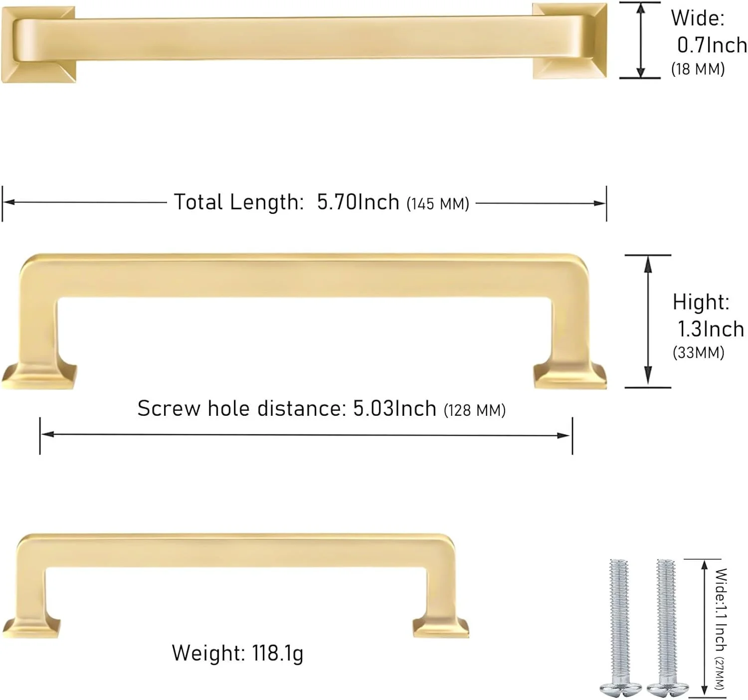 ویلا، بسته ۱۰ عددی دستگیره مربعی طلایی مات ۵ اینچی کابینت، دستگیره کشو، سخت افزار کابینت آشپزخانه، دستگیره کابینت، دستگیره کشو کمد