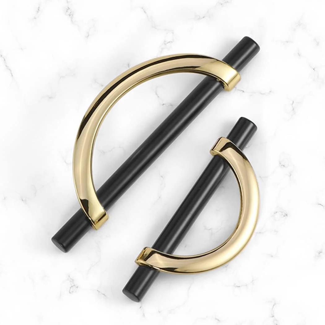 دستگیره کابینت طلایی مشکی، دستگیره کشو طرح نیمه ماه، دستگیره کمد و دراور، دستگیره درب کمد آشپزخانه، 4 عدد، 5 اینچ