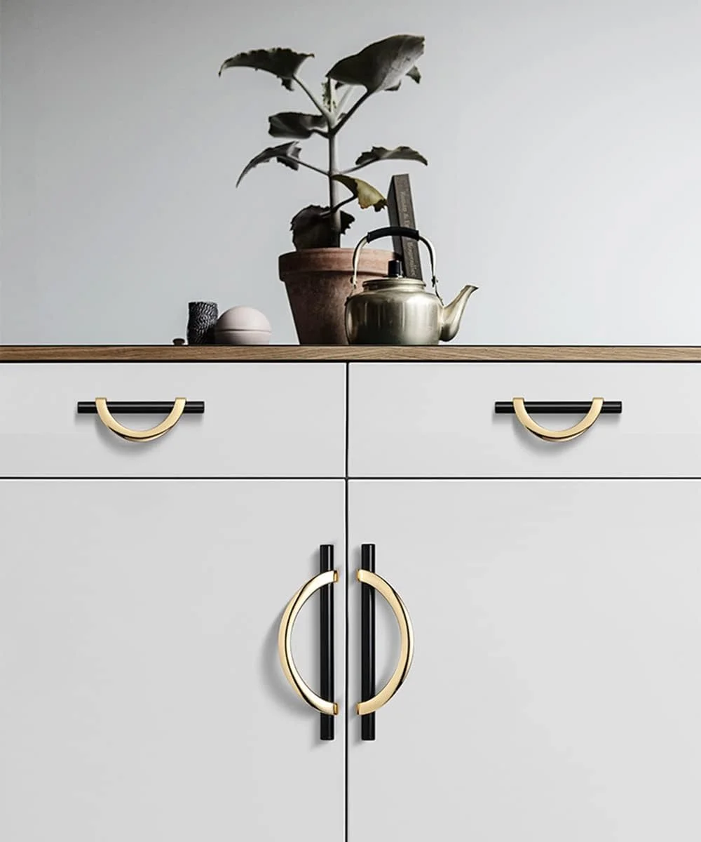 دستگیره کابینت طلایی مشکی، دستگیره کشو طرح نیمه ماه، دستگیره کمد و دراور، دستگیره درب کمد آشپزخانه، 4 عدد، 5 اینچ