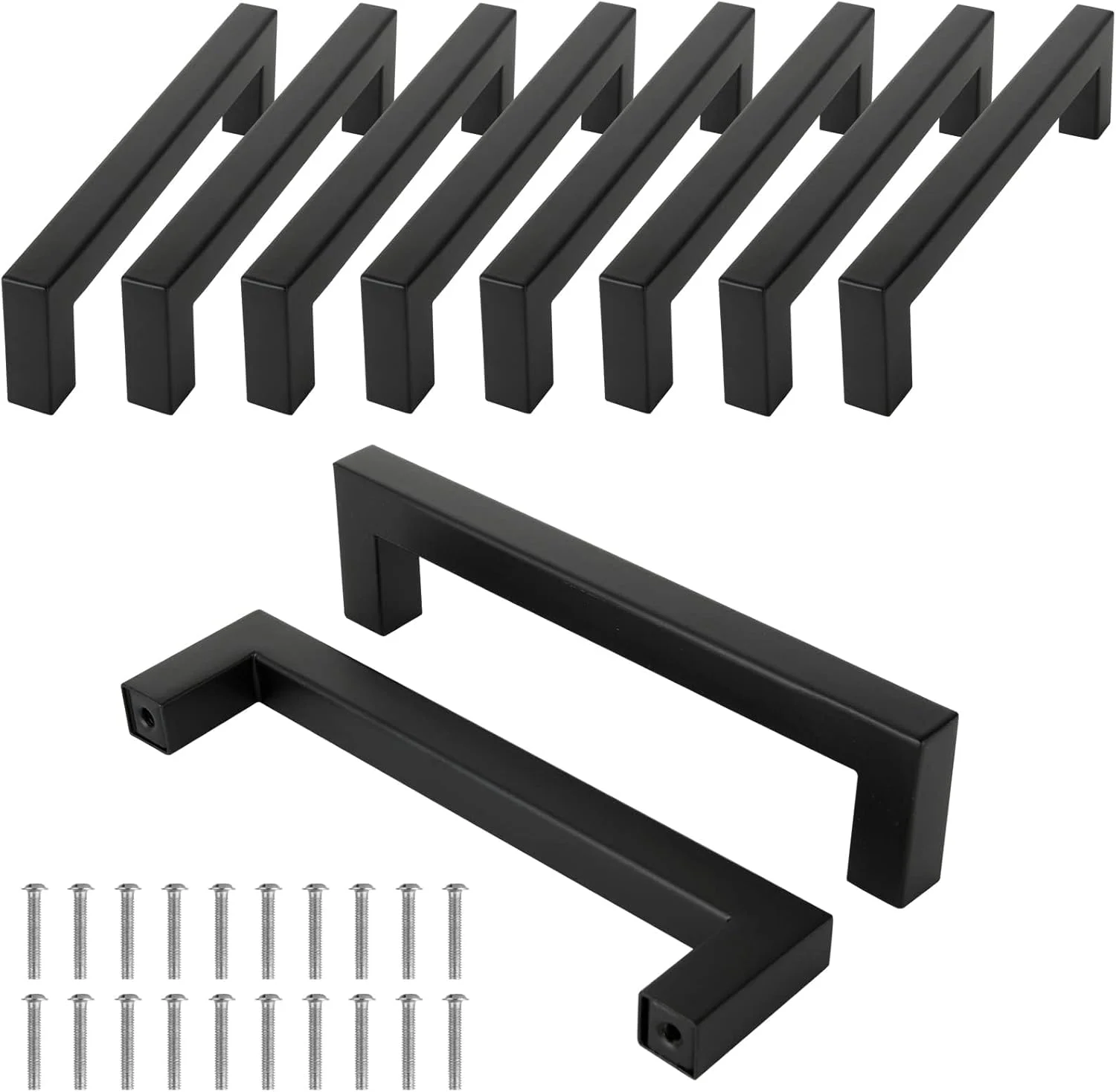 دستگیره کابینت آشپزخانه 10 عددی، مرکز سوراخ 128 میلی متر دستگیره درب آشپزخانه استیل ضد زنگ، دستگیره مربعی کشو کابینت به طول 140 میلی متر با پیچ ​​برای کمد حمام، مشکی