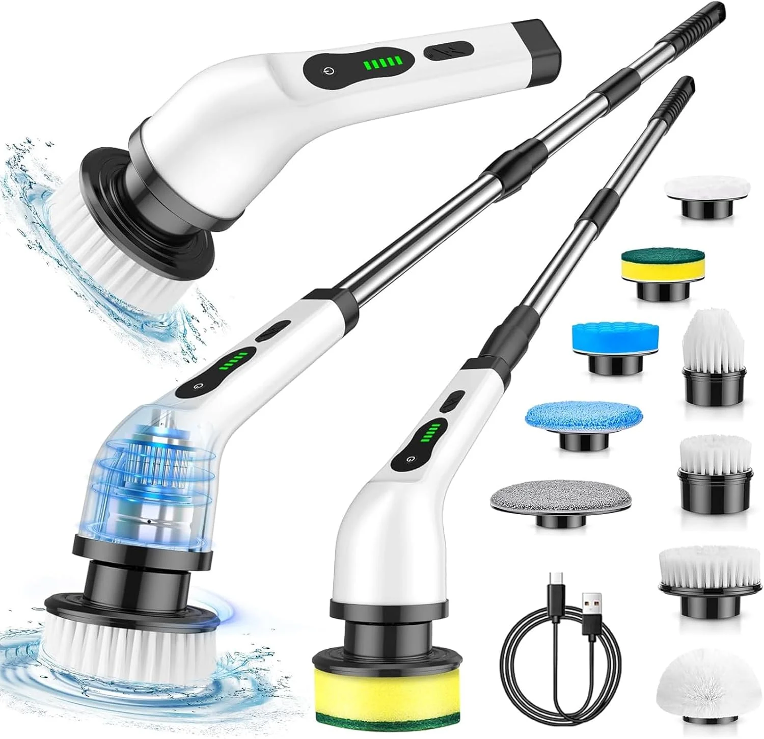 برس تمیز کننده چرخشی برقی، اسکرابر چرخشی برقی با 9 سری برس قابل تعویض و دسته بلند قابل تنظیم، اسکرابر برقی بی سیم و قابل حمل برای تمیز کردن حمام، کاشی، سینک، آشپزخانه، کف، ماشین