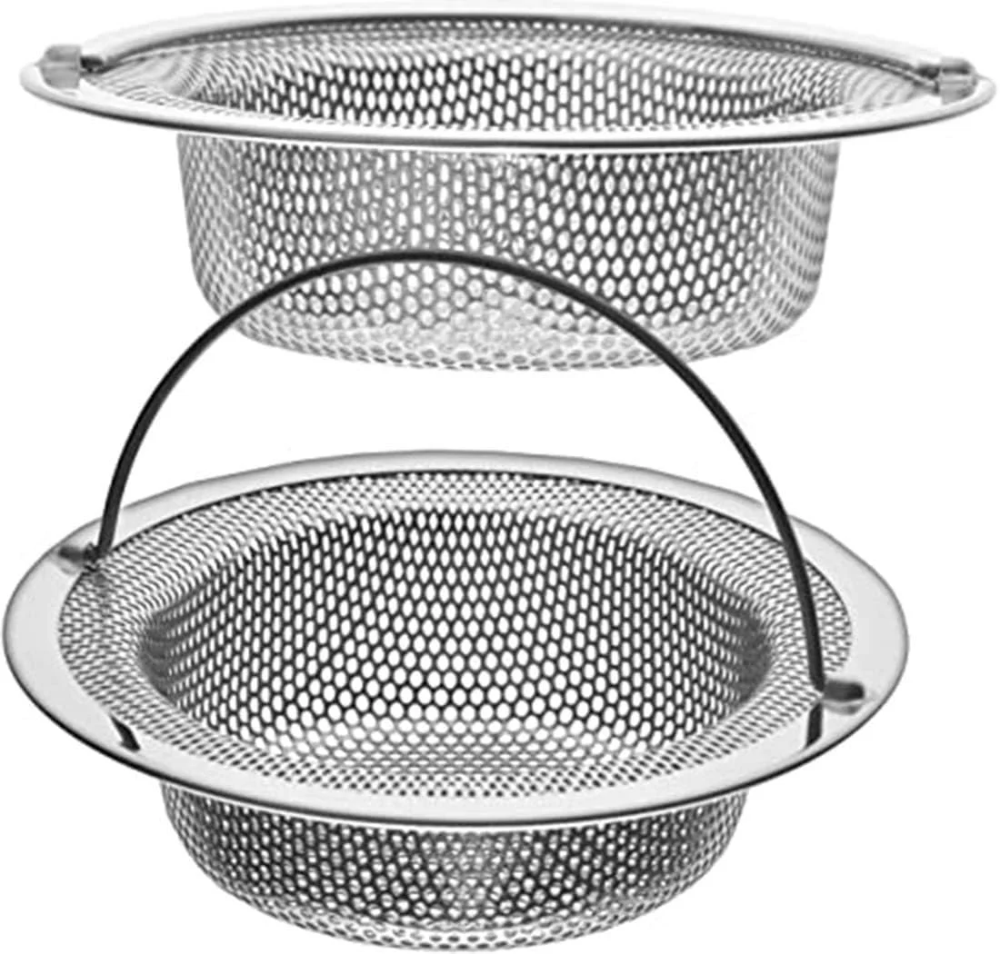 دلفینو بسته 2 عددی - سبد 11.4 سانتی متری بالا / 7.6 سانتی متری - صافی سینک ظرفشویی استیل ضد زنگ سبد بزرگ جمع کننده مواد غذایی با دسته. جریان سریع و سوراخ های موثر 2/16 اینچی