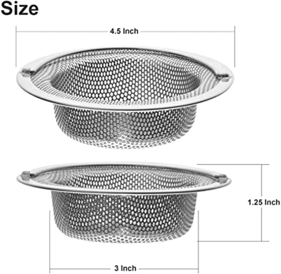 دلفینو، بسته 2 عددی - صافی سینک ظرفشویی استیل با سبد بزرگ 4.5 اینچی و دسته. جریان سریع و سوراخ های موثر 2/16 اینچی