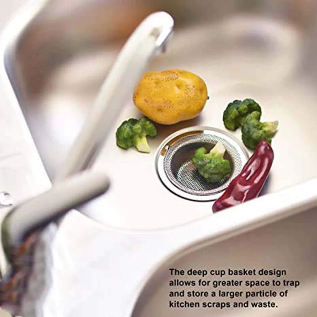 دلفینو بسته 2 عددی - سبد 11.4 سانتی متری بالا / 7.6 سانتی متری - صافی سینک ظرفشویی استیل ضد زنگ سبد بزرگ جمع کننده مواد غذایی با دسته. جریان سریع و سوراخ های موثر 2/16 اینچی