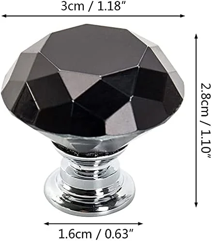 20 عدد دستگیره کشو 30 میلی متری دستگیره درب شیشه ای کریستالی شکل الماس مشکی برای کشو کابینت آشپزخانه کمد لباس
