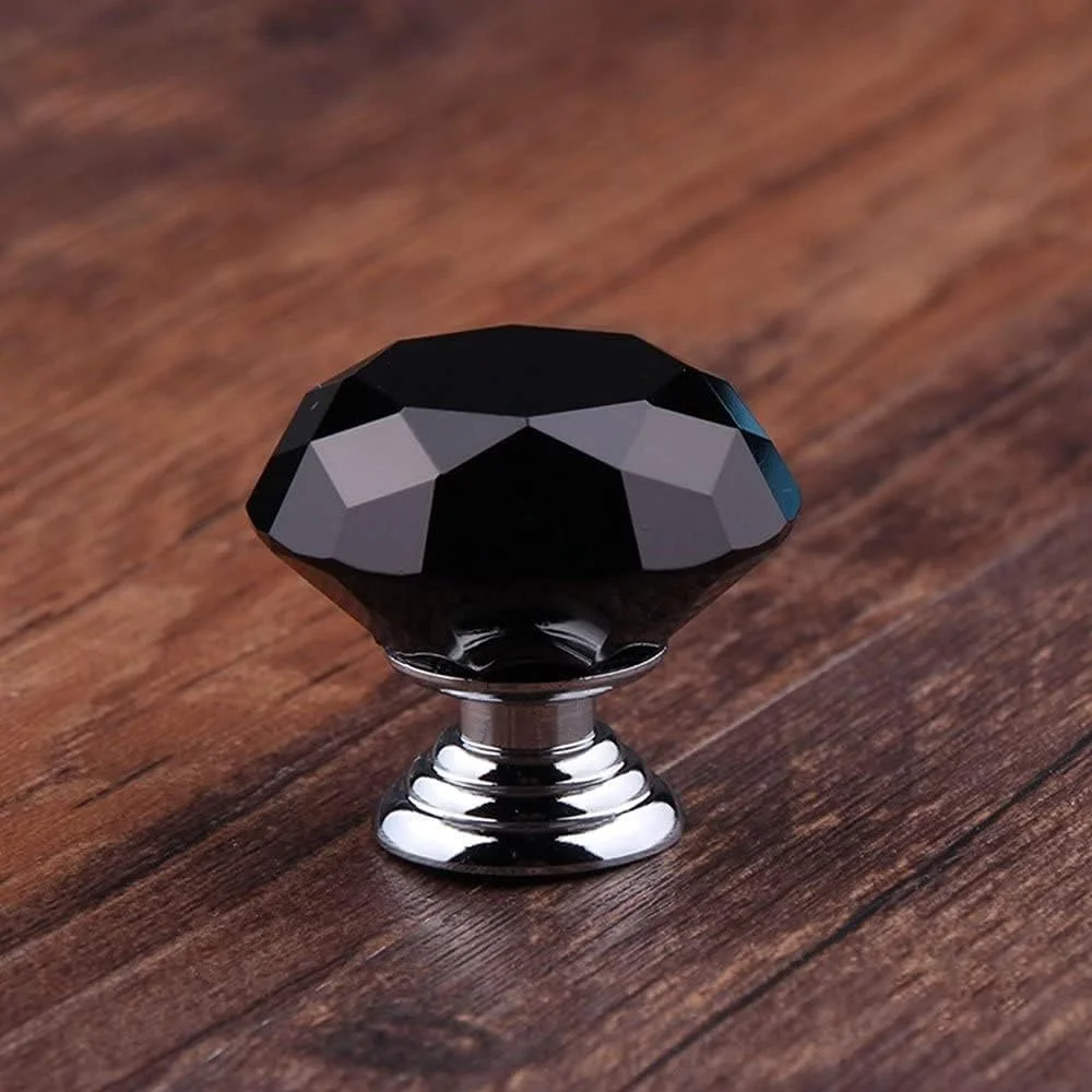 20 عدد دستگیره کشو 30 میلی متری دستگیره درب شیشه ای کریستالی شکل الماس مشکی برای کشو کابینت آشپزخانه کمد لباس