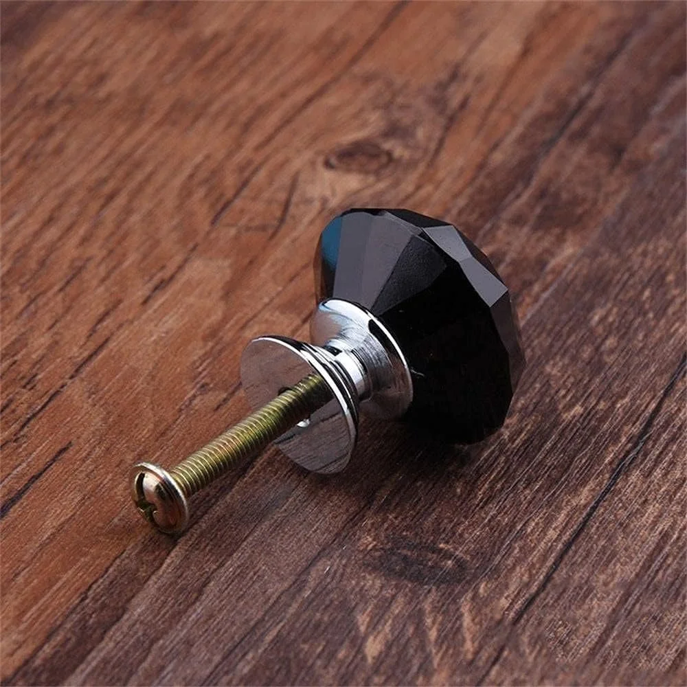 20 عدد دستگیره کشو 30 میلی متری دستگیره درب شیشه ای کریستالی شکل الماس مشکی برای کشو کابینت آشپزخانه کمد لباس