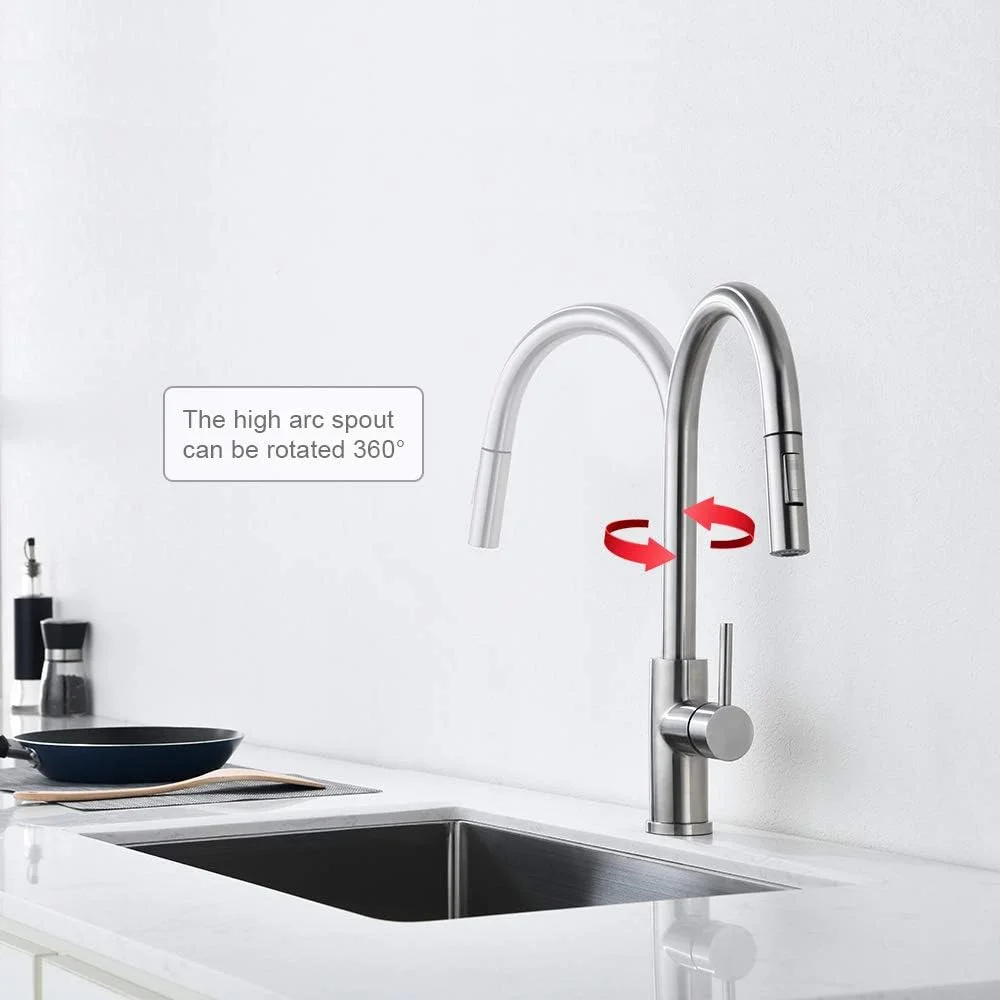 شیر آشپزخانه اهرمی با شلنگ پول داون، نیکل مات، شیر سینک آشپزخانه تک دسته استیل شیر آشپزخانه اهرمی با شلنگ پول داون، نیکل مات، شیر سینک آشپزخانه تک دسته استیل