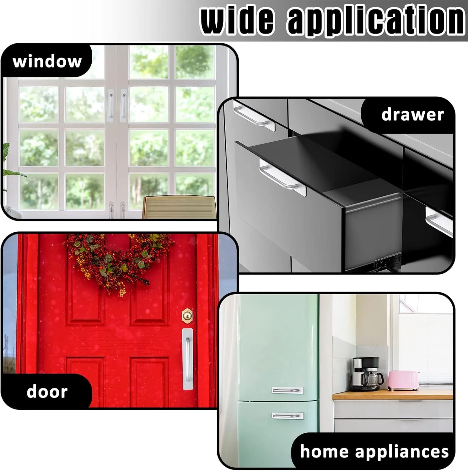 دستگیره کشویی فانروس، 4 عددی، مناسب کابینت آشپزخانه (نقره ای، آلیاژ آلومینیوم، تقریبا 14.7x2.5 سانتی متر)