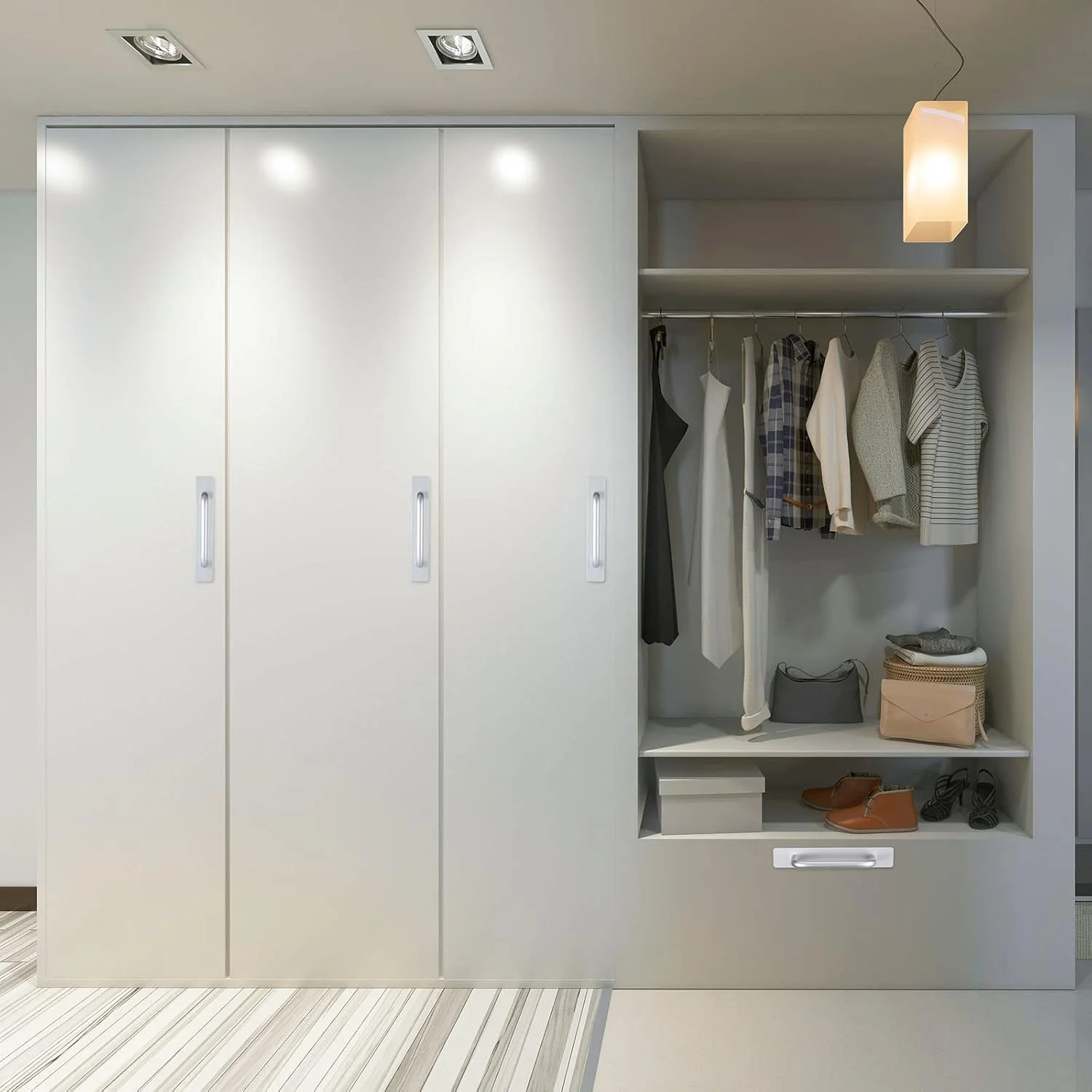 دستگیره کشویی فانروس، 4 عددی، مناسب کابینت آشپزخانه (نقره ای، آلیاژ آلومینیوم، تقریبا 14.7x2.5 سانتی متر)