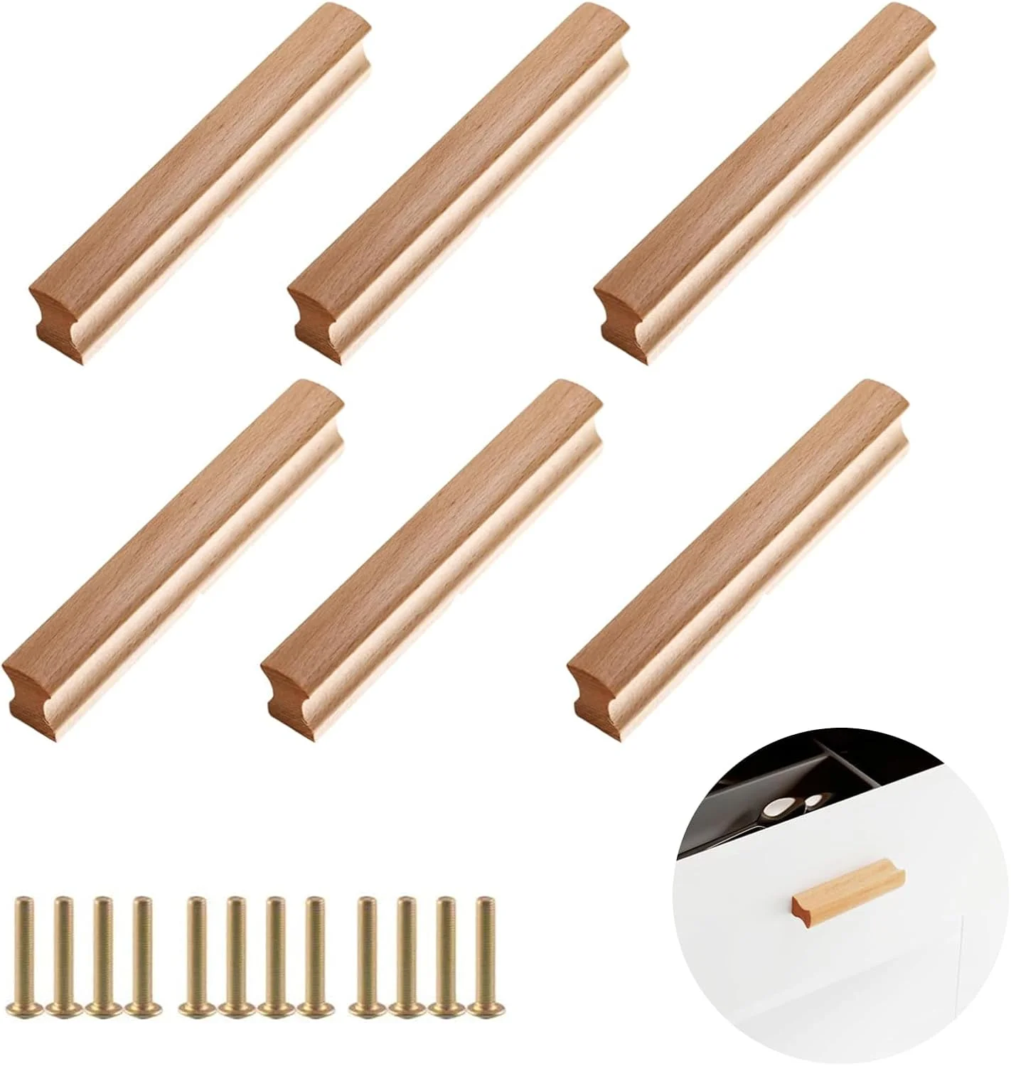 دستگیره چوبی، 6 عدد دستگیره 64 میلی متری برای کابینت آشپزخانه، کابینت کنار تخت، حمام، دفاتر - دستگیره های مدرن کشو