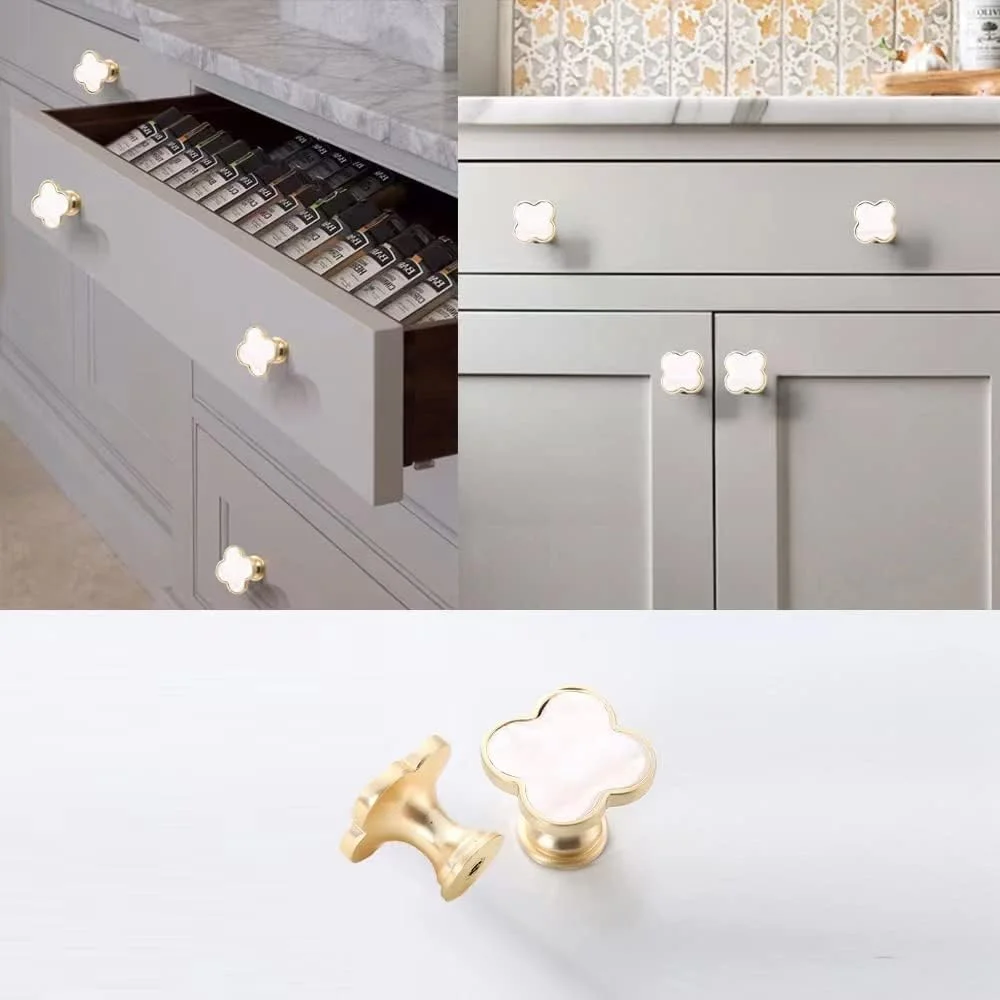 دستگیره های کشو مدل Gold-t، دستگیره های کابینت، دستگیره های کششی شبدر برنجی برس خورده، دستگیره های کابینت آشپزخانه، دستگیره های درب کمد حمام، سخت افزار کمد لباس برای کشوها (4 عدد، شبدر-سفید) دستگیره های کشو مدل Gold-t، دستگیره های کابینت، دستگیره های کششی شبدر برنجی برس خورده، دستگیره های کابینت آشپزخانه، دستگیره های درب کمد حمام، سخت افزار کمد لباس برای کشوها (4 عدد، شبدر-سفید)