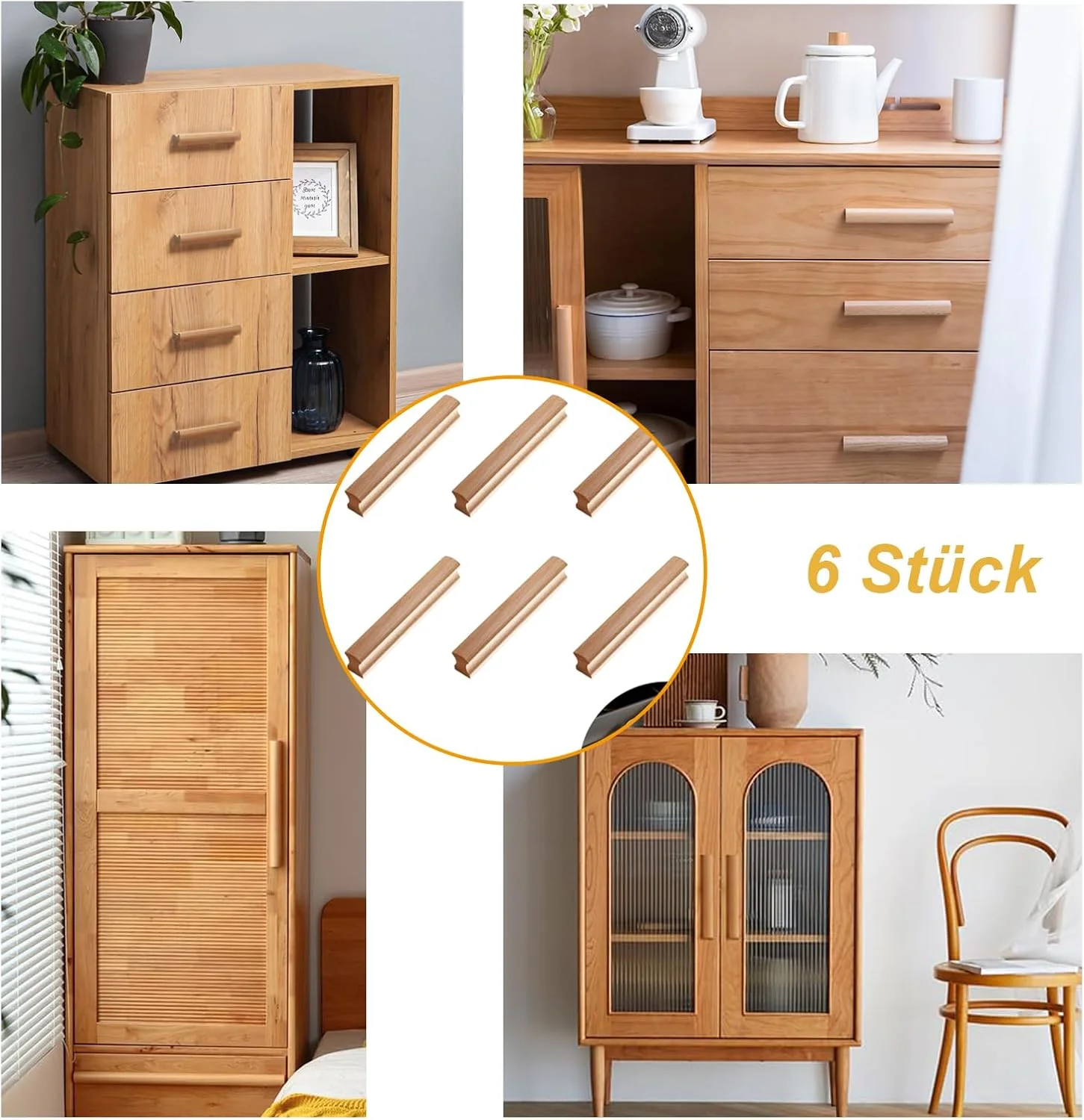 دستگیره چوبی، 6 عدد دستگیره 64 میلی متری برای کابینت آشپزخانه، کابینت کنار تخت، حمام، دفاتر - دستگیره های مدرن کشو دستگیره چوبی، 6 عدد دستگیره 64 میلی متری برای کابینت آشپزخانه، کابینت کنار تخت، حمام، دفاتر - دستگیره های مدرن کشو