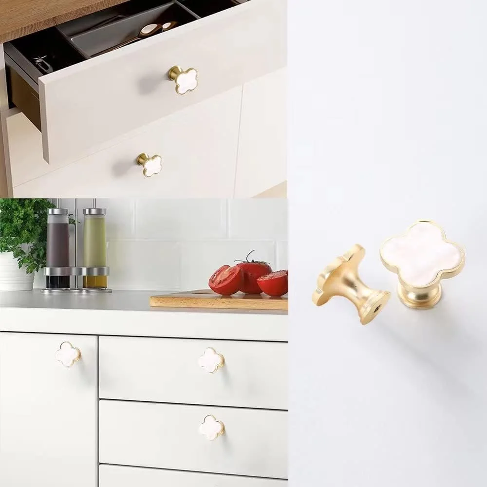 دستگیره های کشو مدل Gold-t، دستگیره های کابینت، دستگیره های کششی شبدر برنجی برس خورده، دستگیره های کابینت آشپزخانه، دستگیره های درب کمد حمام، سخت افزار کمد لباس برای کشوها (4 عدد، شبدر-سفید) دستگیره های کشو مدل Gold-t، دستگیره های کابینت، دستگیره های کششی شبدر برنجی برس خورده، دستگیره های کابینت آشپزخانه، دستگیره های درب کمد حمام، سخت افزار کمد لباس برای کشوها (4 عدد، شبدر-سفید)