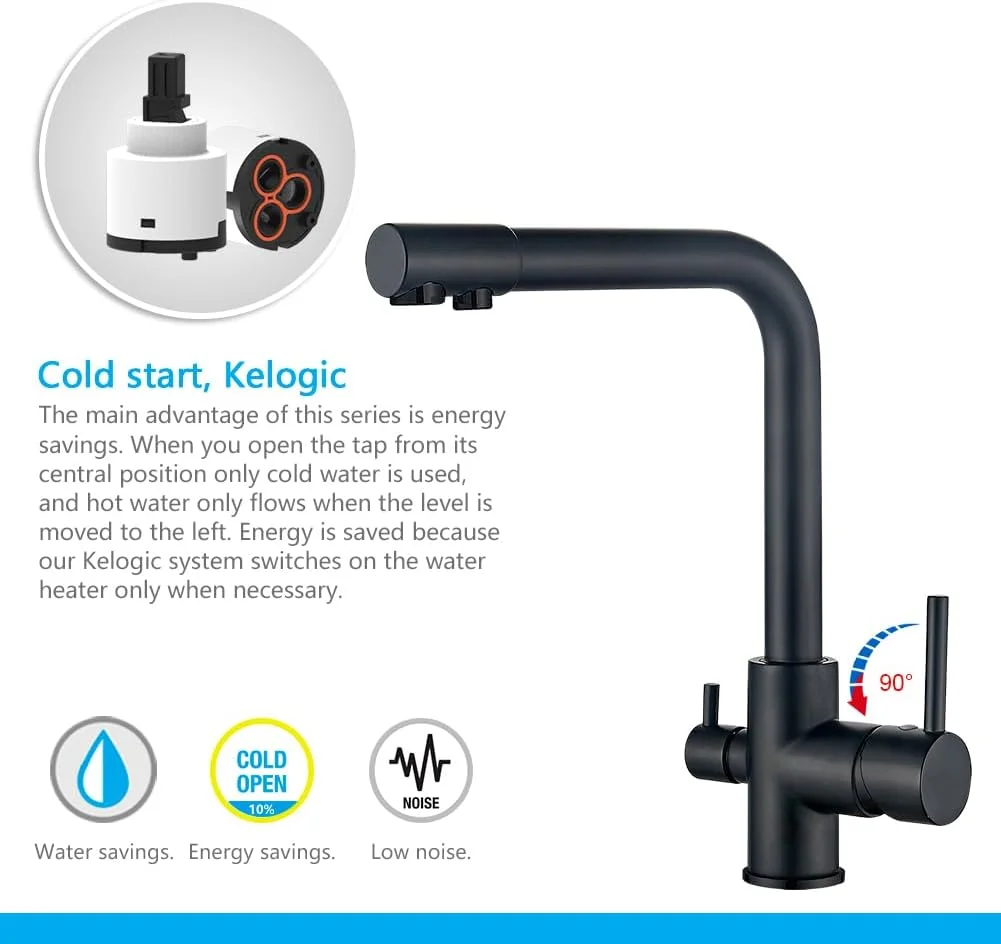 شیر آب تصفیه آب 3 طرفه GRIFEMA G4003، شیر آشپزخانه اهرمی سینک ظرفشویی برنجی با خروجی چرخان و 2 دسته، شیر آب گرم، سرد و تصفیه شده برای آشپزخانه، شلنگ G3/8 اینچ، چرخش 360 درجه، کروم، مشکی شیر آب تصفیه آب 3 طرفه GRIFEMA G4003، شیر آشپزخانه اهرمی سینک ظرفشویی برنجی با خروجی چرخان و 2 دسته، شیر آب گرم، سرد و تصفیه شده برای آشپزخانه، شلنگ G3/8 اینچ، چرخش 360 درجه، کروم، مشکی