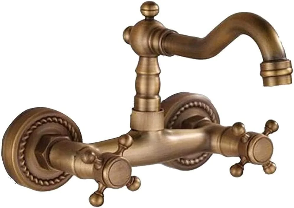 شیر آشپزخانه دو دسته IGEturbo، شیر روشویی دیواری، سینک مسی عتیقه، شیر آب چرخشی 360 درجه، شیر آب تمام مسی آب گرم و سرد