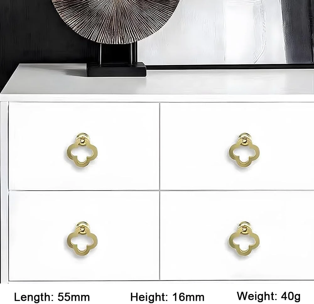 دستگیره های آلیاژی Joyzzz، بسته 6 عددی دستگیره آلیاژی برنزی رنگ طلایی طرح شبدر 4 برگ، دستگیره های کشو کمد آشپزخانه، دستگیره کمد لباس، بسته 6 عددی دستگیره کمد برای درها، کشوها، کابینت ها، کمدها