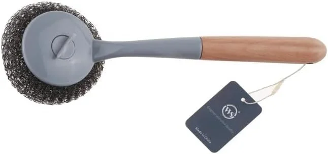 توپ تمیز کننده آشپزخانه برس سیم ظرفشویی استیل با دسته | برس تمیز کننده چند منظوره استیل ZAZ با دسته بلند، توپ تمیز کننده آشپزخانه برس سیم ظرفشویی، بادوام