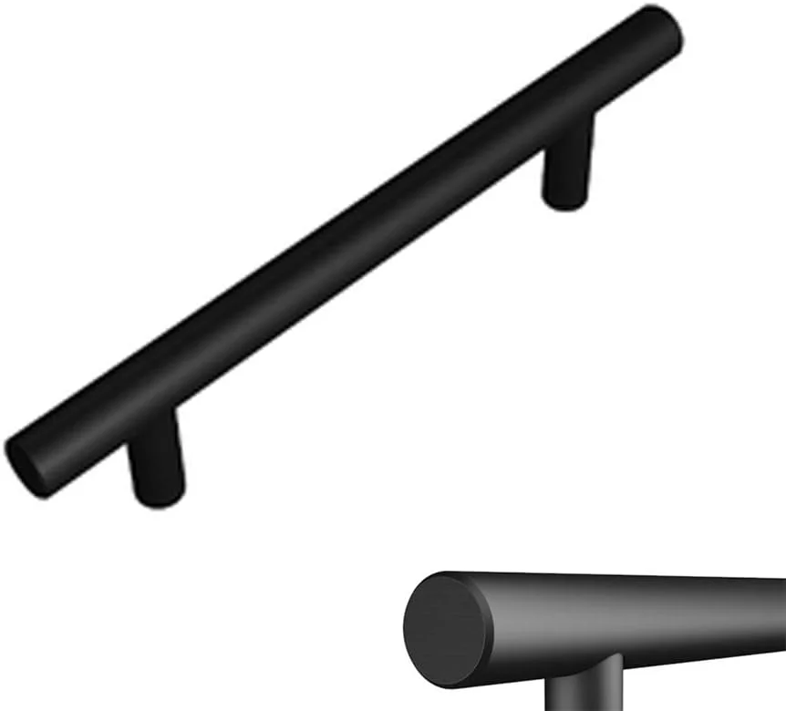 دستگیره های بلند آلیاژ آلومینیوم T شکل برای درب کمد، مبلمان، کشو کابینت آشپزخانه، مناسب برای کابینت، حمام، کمد، مشکی مات، همراه با پیچ (فاصله سوراخ 96 میلی متر)