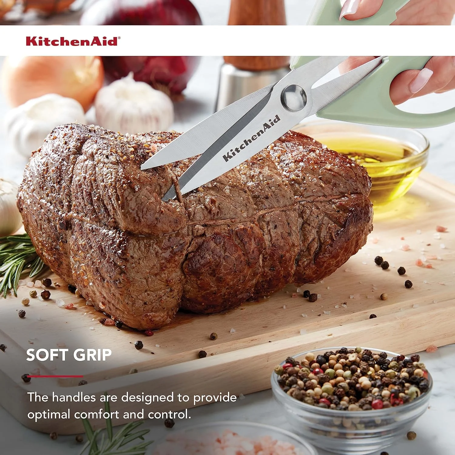 قیچی آشپزخانه چند منظوره KitchenAid با غلاف محافظ، قیچی بادوام استیل ضد زنگ، قابل شستشو در ماشین ظرفشویی، دسته نرم و راحت، 8.72 اینچ، پسته ای قیچی آشپزخانه چند منظوره KitchenAid با غلاف محافظ، قیچی بادوام استیل ضد زنگ، قابل شستشو در ماشین ظرفشویی، دسته نرم و راحت، 8.72 اینچ، پسته ای