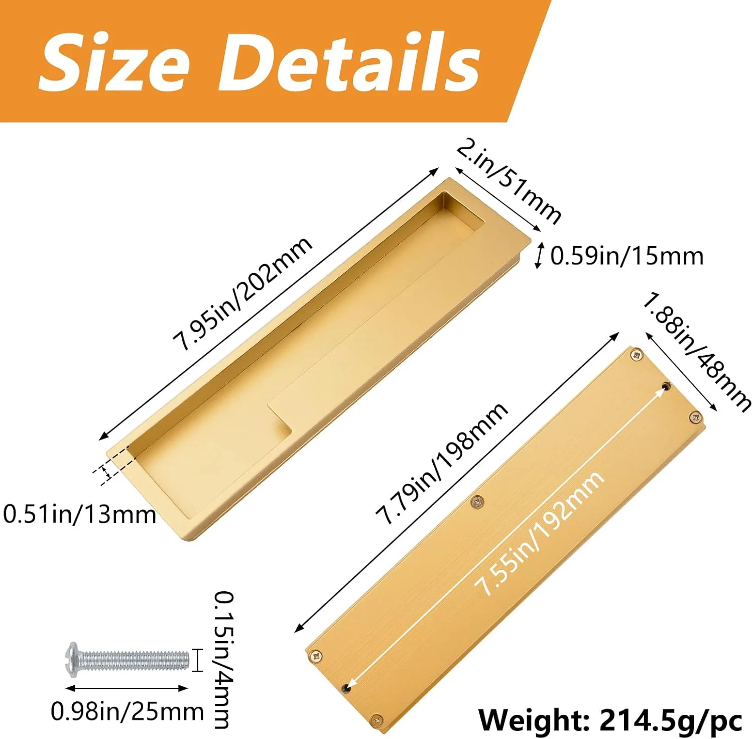 دستگیره های کششی همسطح آلیاژ آلومینیوم MOROBOR، 2 عدد دستگیره درب کشویی توکار، دستگیره کششی درب ساده مدرن 7.95 اینچی برای کشو انبار کشویی کمد لباس/طلایی مات دستگیره های کششی همسطح آلیاژ آلومینیوم MOROBOR، 2 عدد دستگیره درب کشویی توکار، دستگیره کششی درب ساده مدرن 7.95 اینچی برای کشو انبار کشویی کمد لباس/طلایی مات