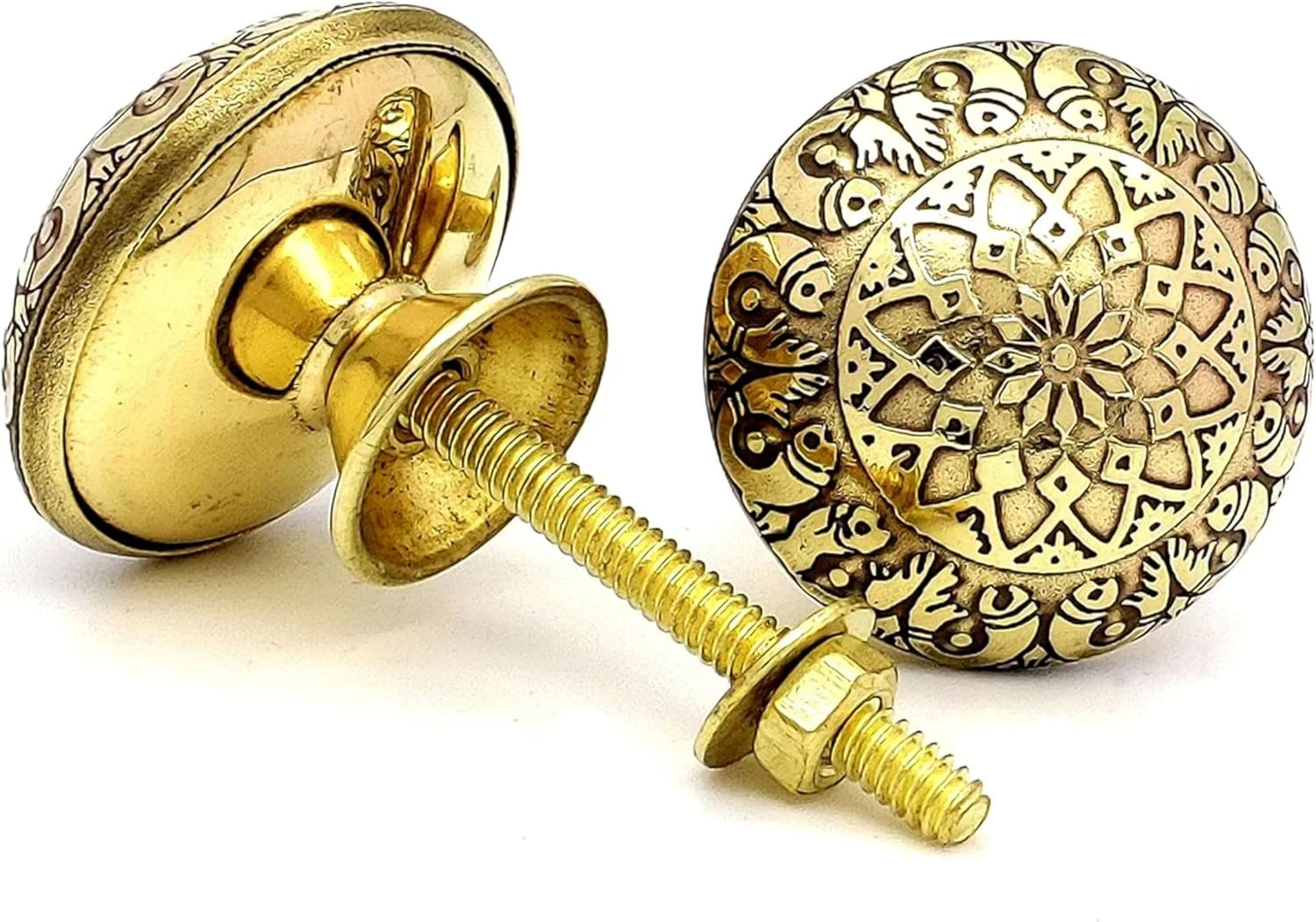 دستگیره کشو برنجی دست ساز NORSE'S TRADECRAFT با طرح ماهی - دستگیره گرد عتیقه برای کابینت آشپزخانه، کمد، گنجه و دکور مبلمان - سخت افزار با روکش طلایی وینتیج (2 عدد)