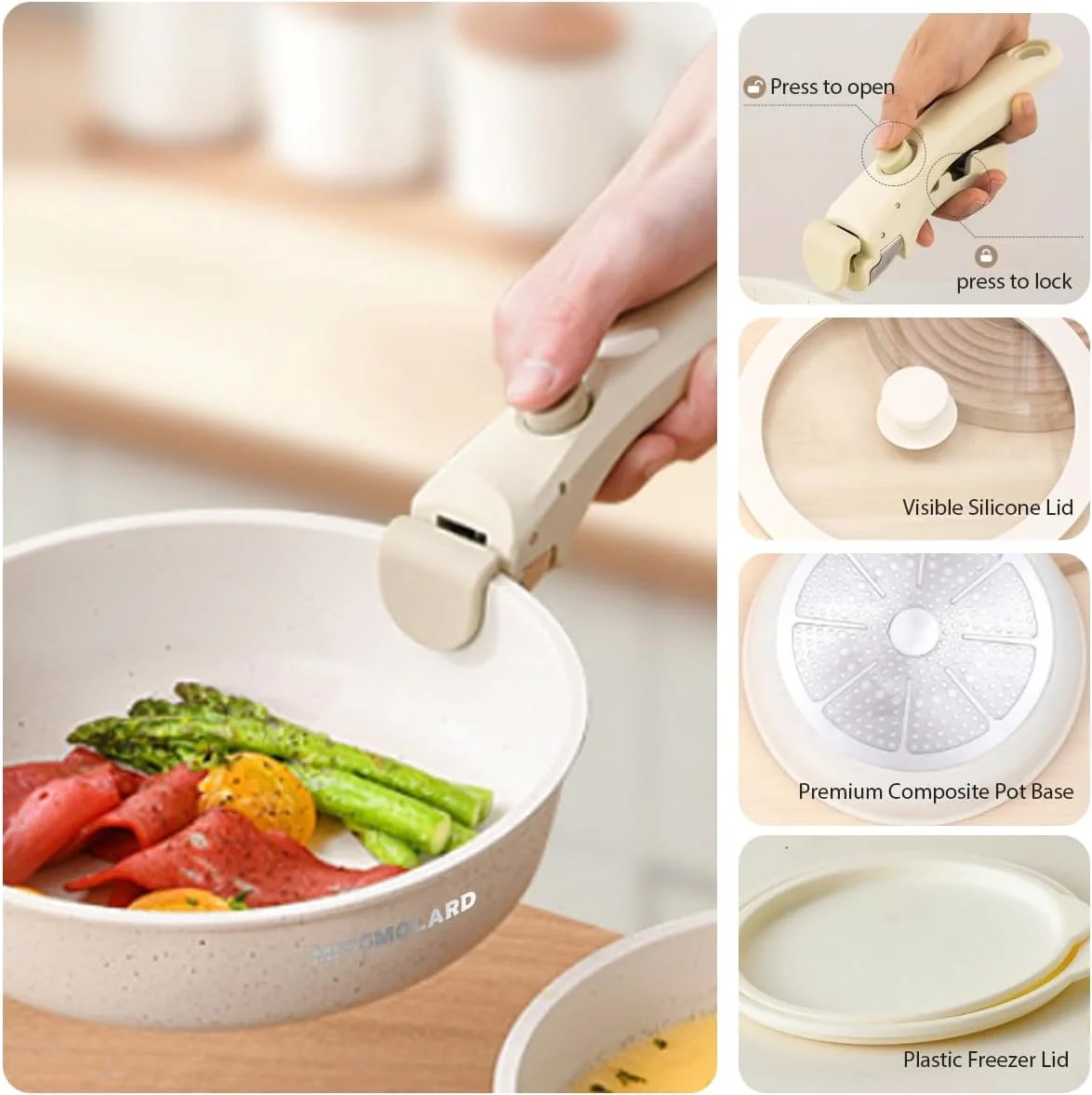 ست ظروف گرانیتی، ست پخت و پز، ۱۱ پارچه با دسته جداشدنی مناسب اجاق القایی، ست ظروف آشپزخانه نچسب، فاقد PFOA، ارگانیک و غیر سمی ست ظروف گرانیتی، ست پخت و پز، ۱۱ پارچه با دسته جداشدنی مناسب اجاق القایی، ست ظروف آشپزخانه نچسب، فاقد PFOA، ارگانیک و غیر سمی