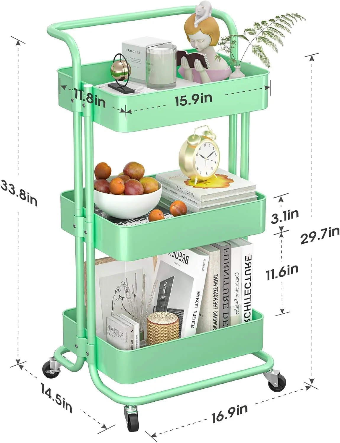 چرخ دستی سه طبقه چند منظوره با قفسه های ذخیره سازی و دسته و چرخ های قفل شونده، مونتاژ آسان برای آشپزخانه، حمام، دفتر، اتاق خواب (سبز A) چرخ دستی سه طبقه چند منظوره با قفسه های ذخیره سازی و دسته و چرخ های قفل شونده، مونتاژ آسان برای آشپزخانه، حمام، دفتر، اتاق خواب (سبز A)