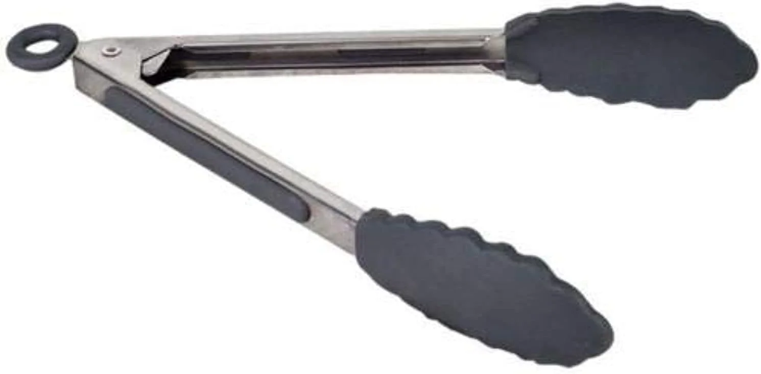 انبر آشپزی آشپزخانه با دسته استیل ضد زنگ سیلیکونی، مناسب سالاد و باربیکیو - مشکی