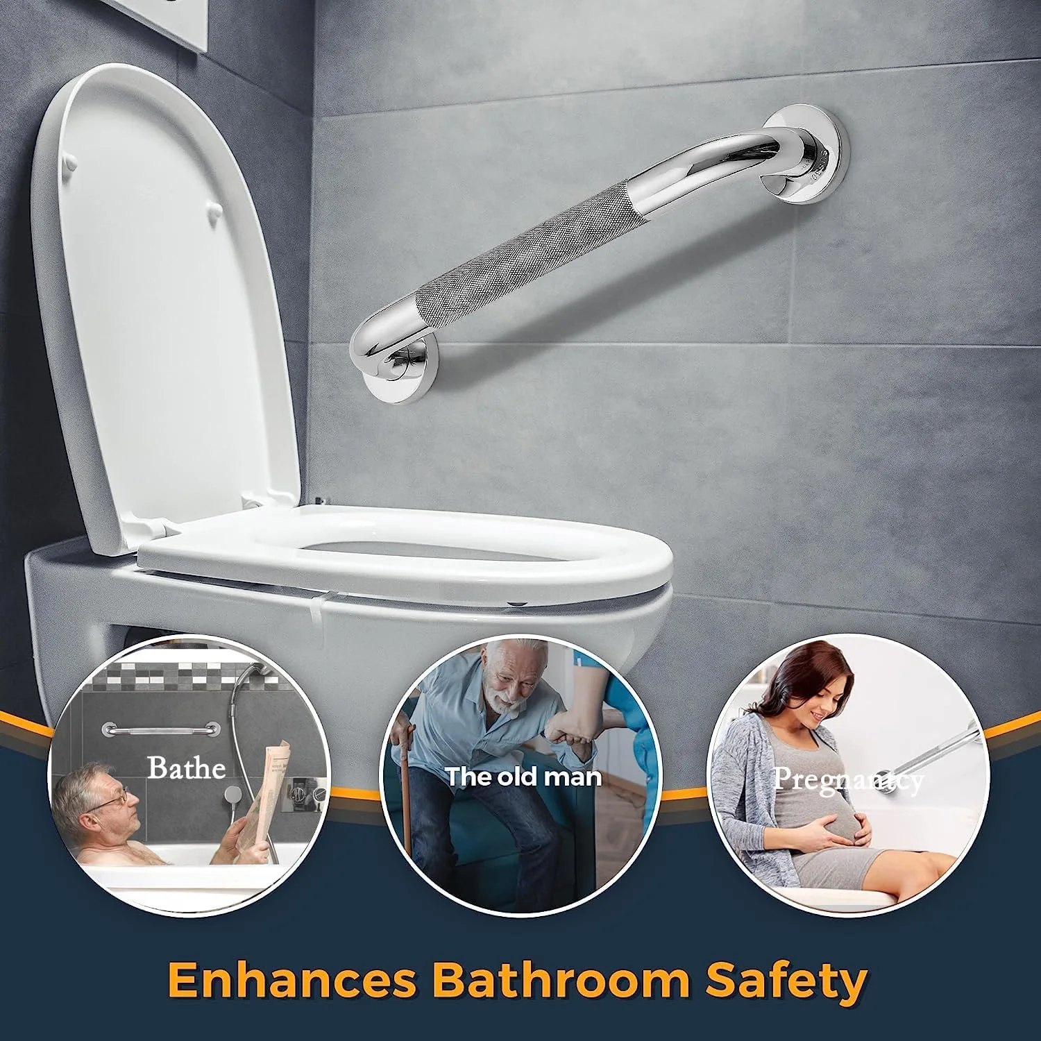 دو عدد میله دستگیره 43 سانتی متری، ریل دستگیره کروم ضد لغزش استیل 304 برای حمام، دستگیره کمکی ایمنی برای آشپزخانه، اتاق خواب، وان حمام، دوش، پله ها، فضای داخلی/خارجی