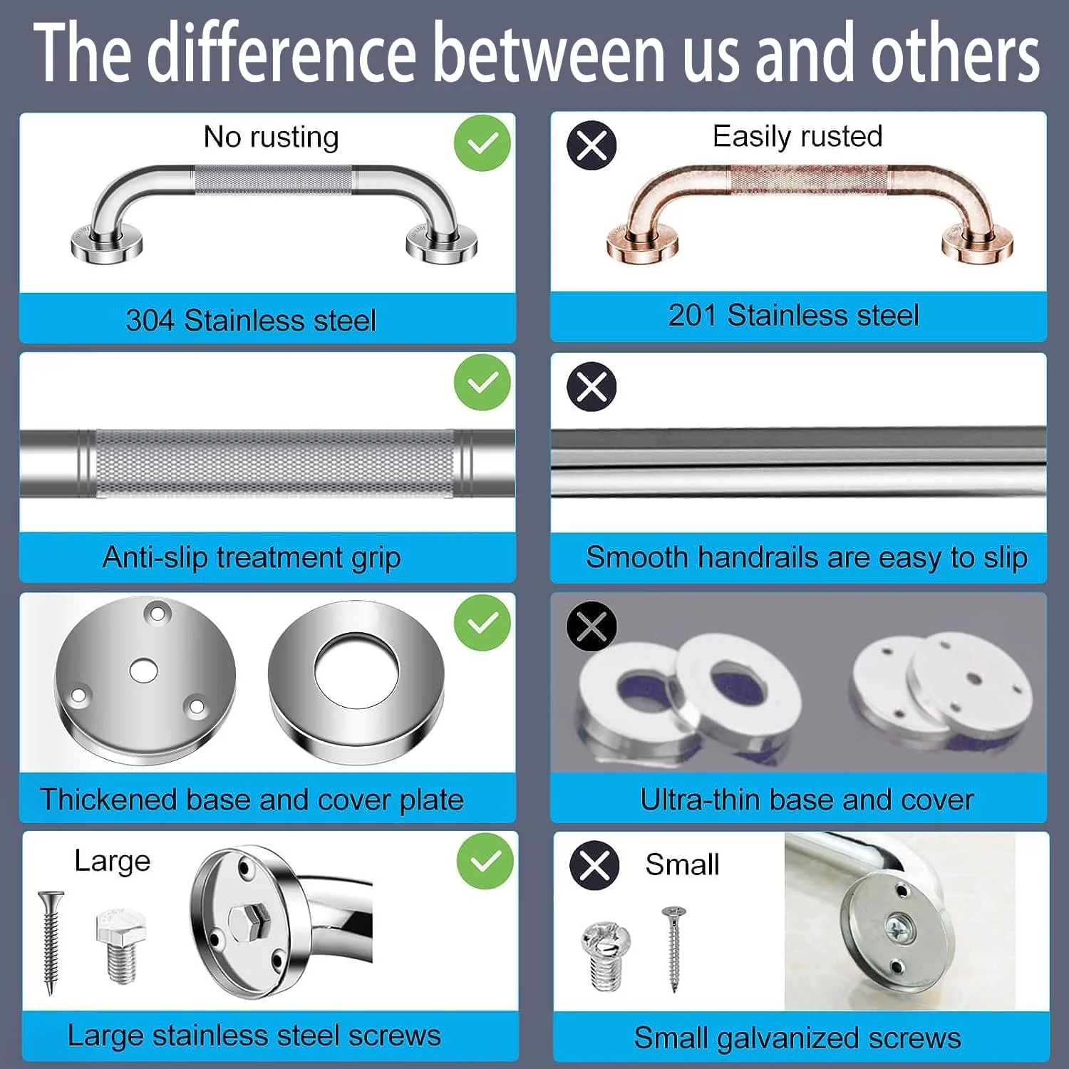 دو عدد میله دستگیره 43 سانتی متری، ریل دستگیره کروم ضد لغزش استیل 304 برای حمام، دستگیره کمکی ایمنی برای آشپزخانه، اتاق خواب، وان حمام، دوش، پله ها، فضای داخلی/خارجی