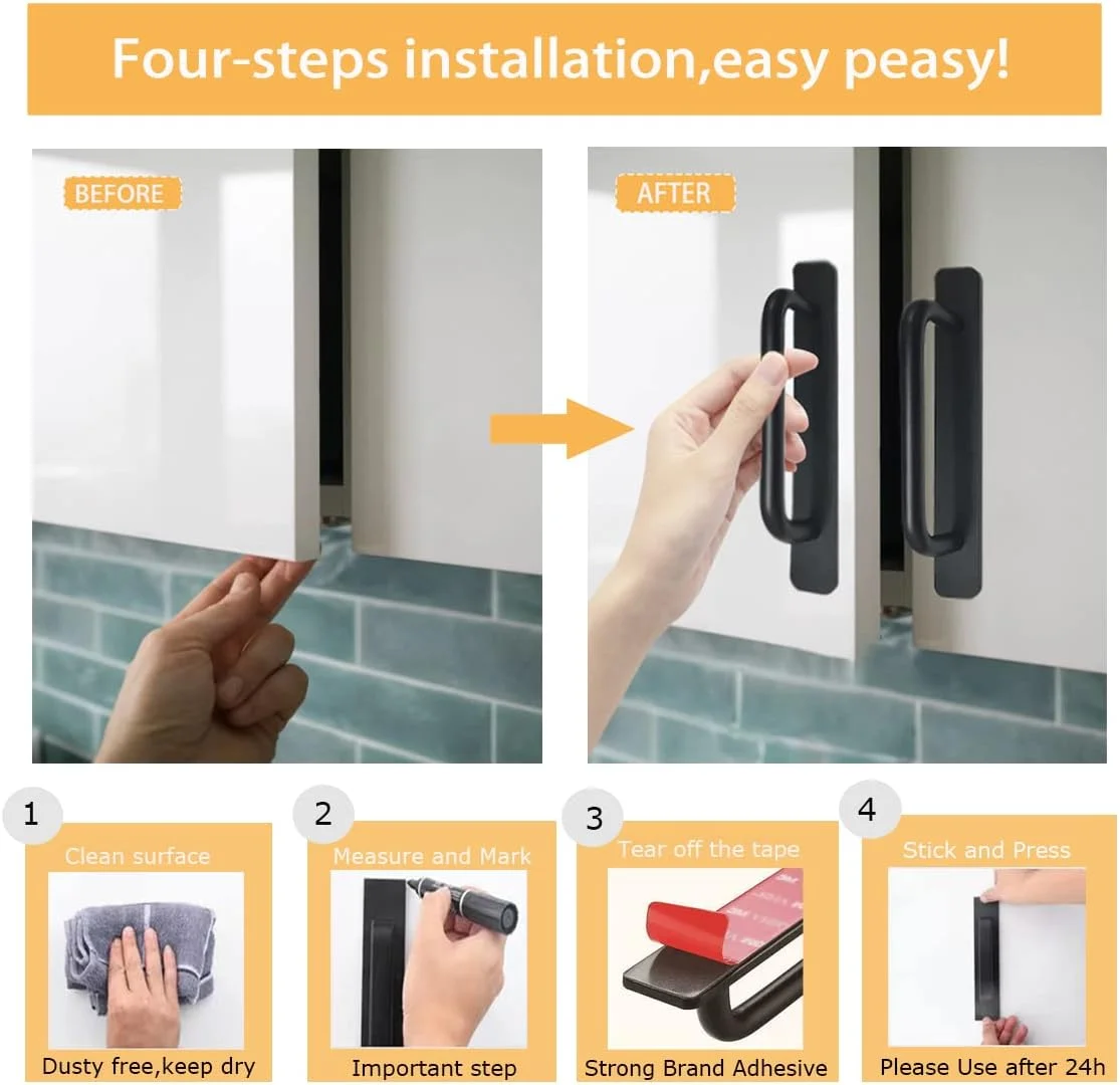 دستگیره کشو، کمد، کابینت و درب مدل Skyscraper چسبی فوری 2 عددی (106 میلی متر، مشکی)