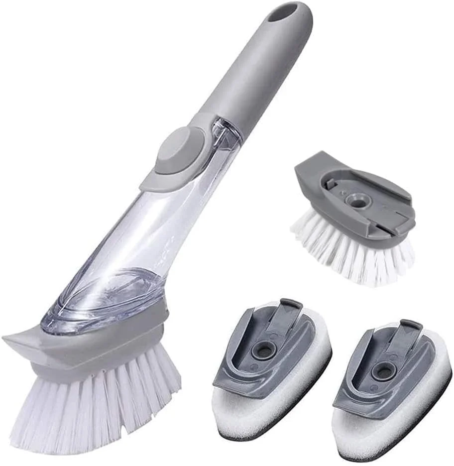 برس شستشوی ظروف فنری X، برس‌های اسکراب با پخش کننده صابون، دسته برس شستشو با سر برس‌های جایگزین و سر اسفنجی، اسکراب بدون نشتی برای شستشوی ظروف، سینک آشپزخانه، قابلمه و تابه