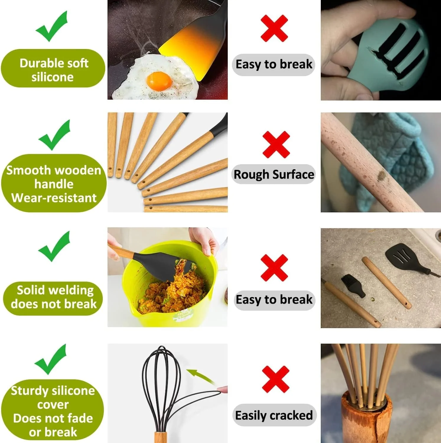 ست لوازم آشپزی سیلیکونی Swift، ۱۳ تکه کاردک آشپزی نچسب مقاوم در برابر حرارت، ست ظروف آشپزی سیلیکونی، ابزار آشپزی دسته چوبی با سطل - (چند رنگ)