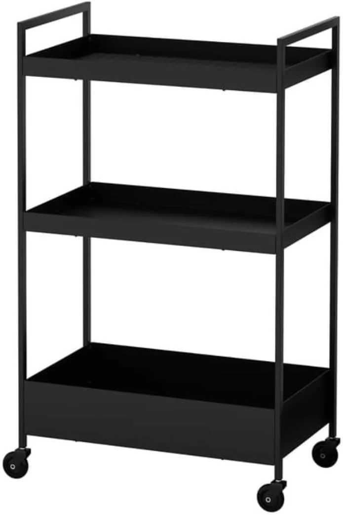 ترولی، مشکی، 50.5x30x83 سانتی متر، قفسه حمام، سبد ذخیره سازی قفسه آشپزخانه، سبد خدمات ذخیره سازی چند منظوره با دسته و چرخ برای آشپزخانه حمام اتاق اداری اتاق لباسشویی